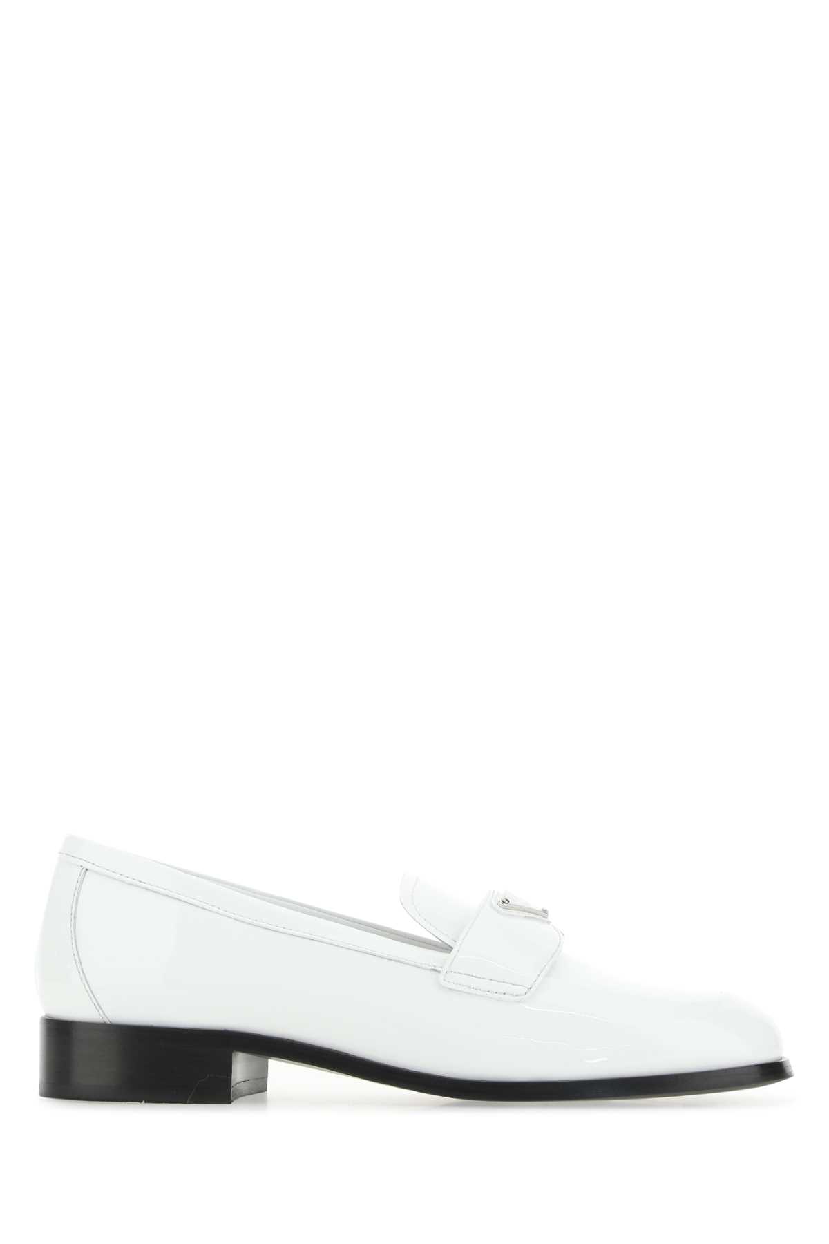 Shop Prada White Leather Loafers In F0009