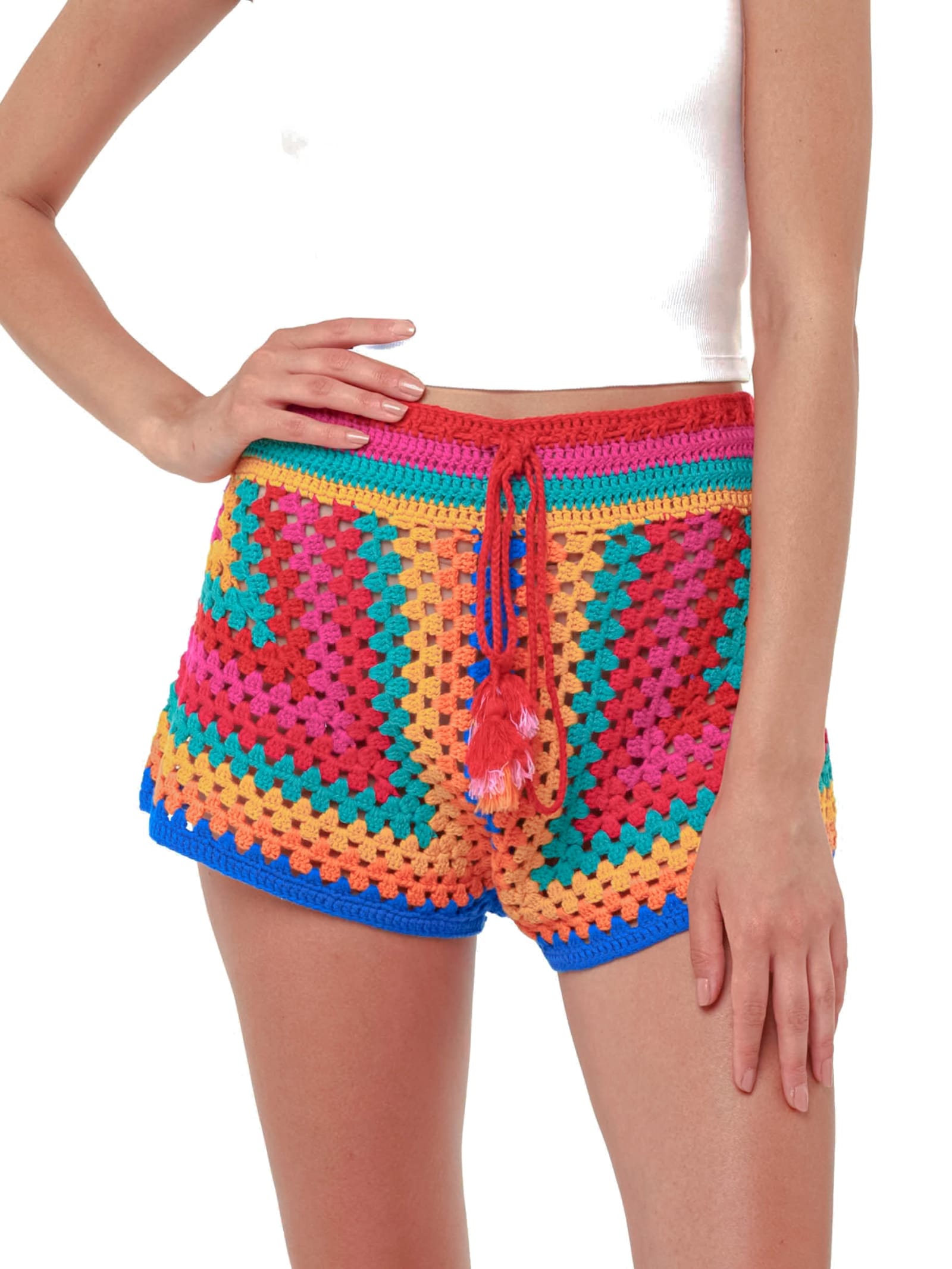 Shop Mc2 Saint Barth Multicolor Crochet Shorts