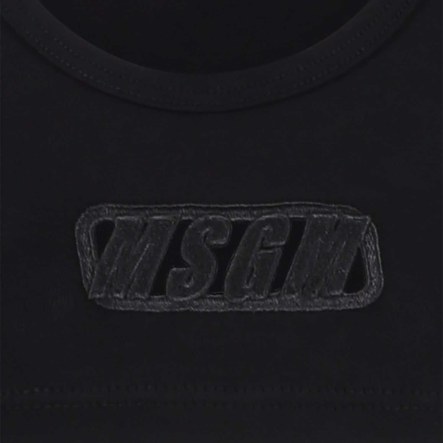 Msgm Balck Tank Top For Girl With Logo In Black