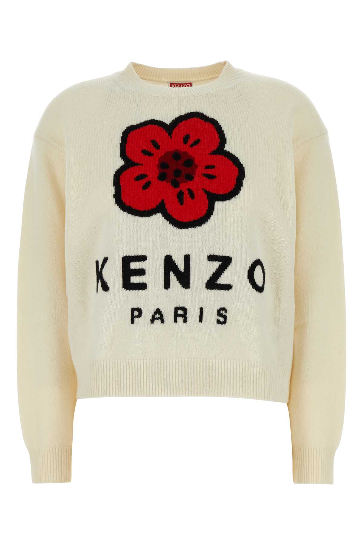 Shop Kenzo Ivory Wool Sweater In Blanc Casse