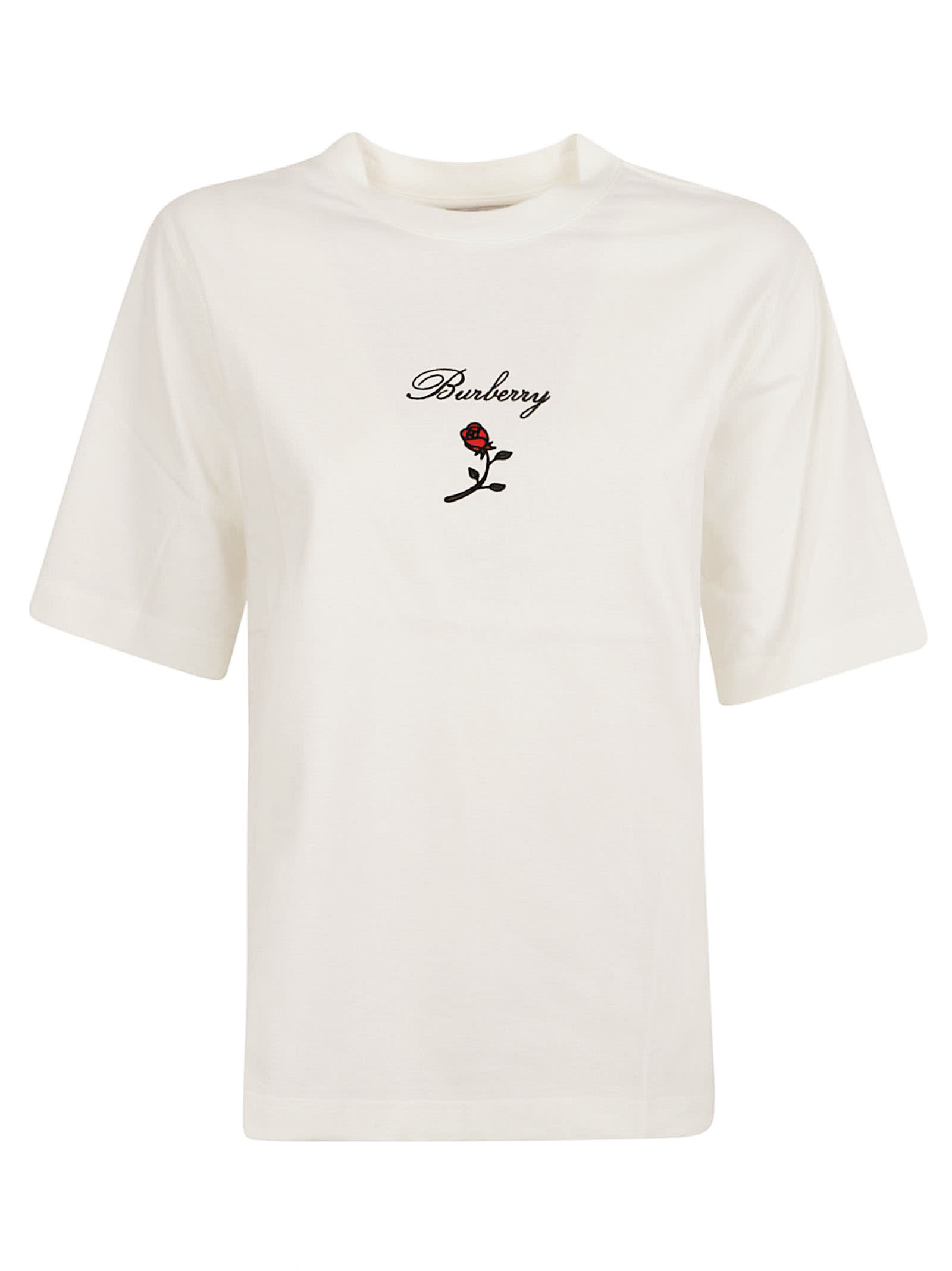 Shop Burberry Flock Rose T-shirt In White