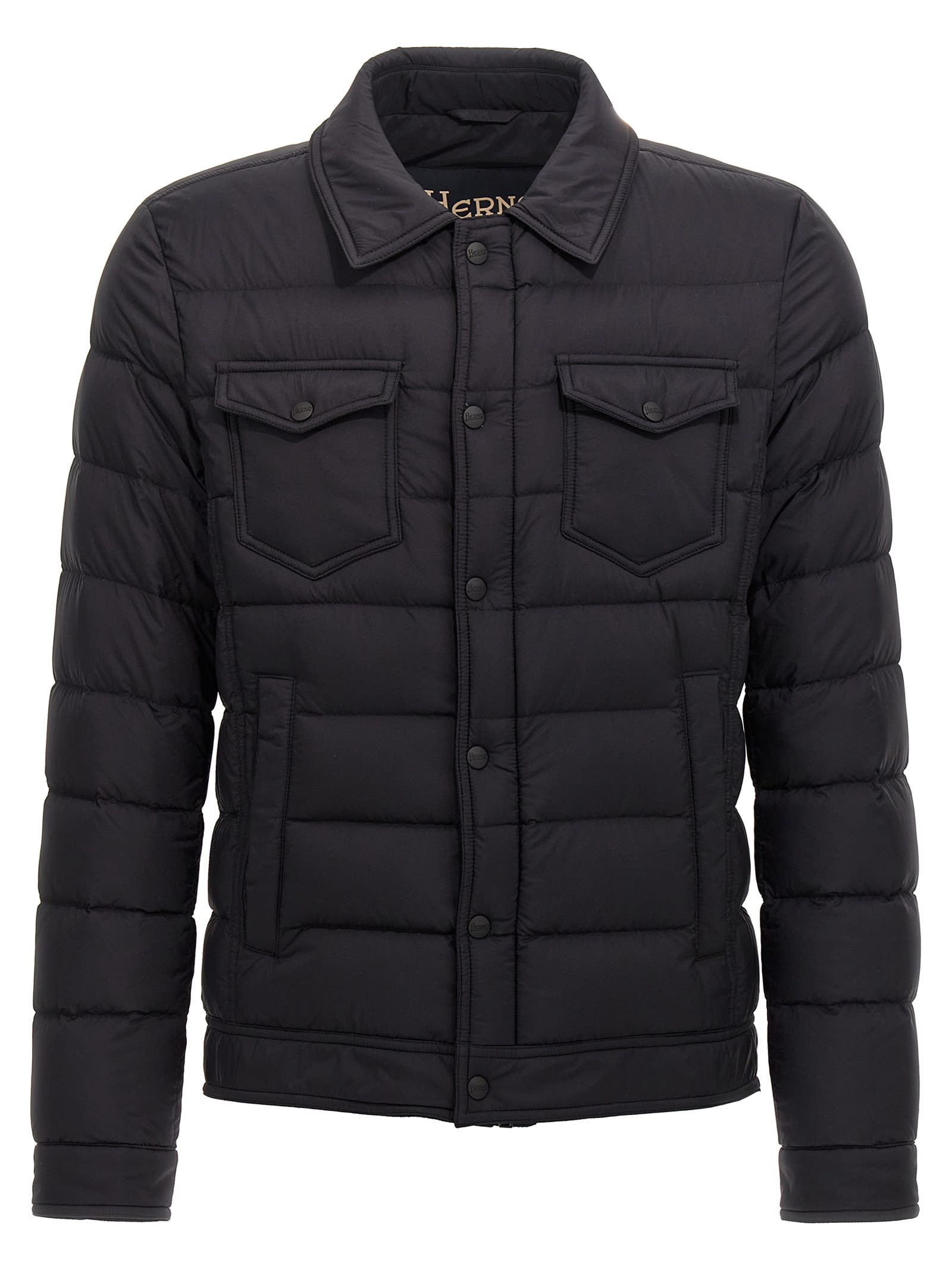 Shop Herno La Denim Down Jacket In Black