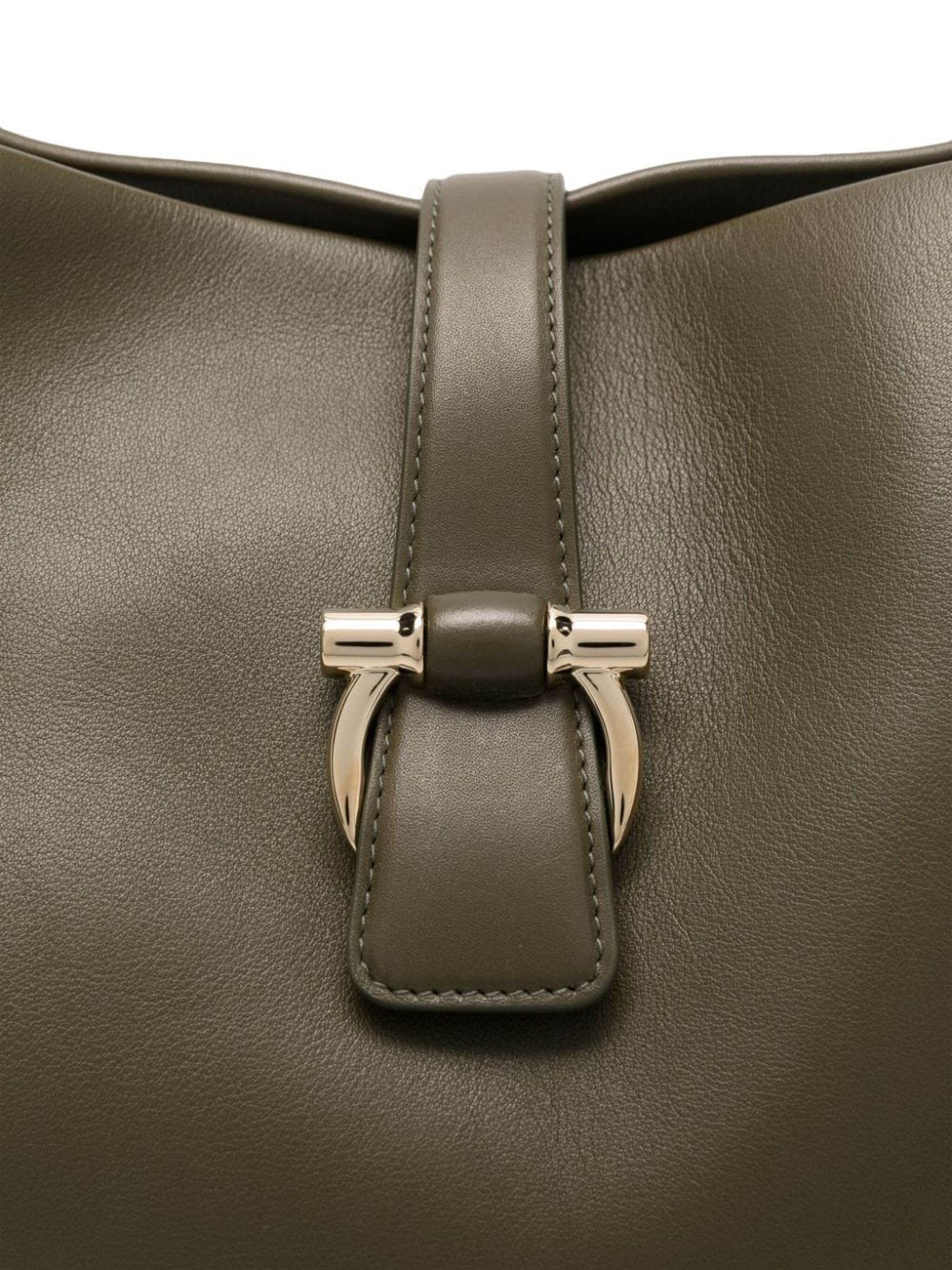 Shop Ferragamo Olive Green Medium Leather Tote Bag