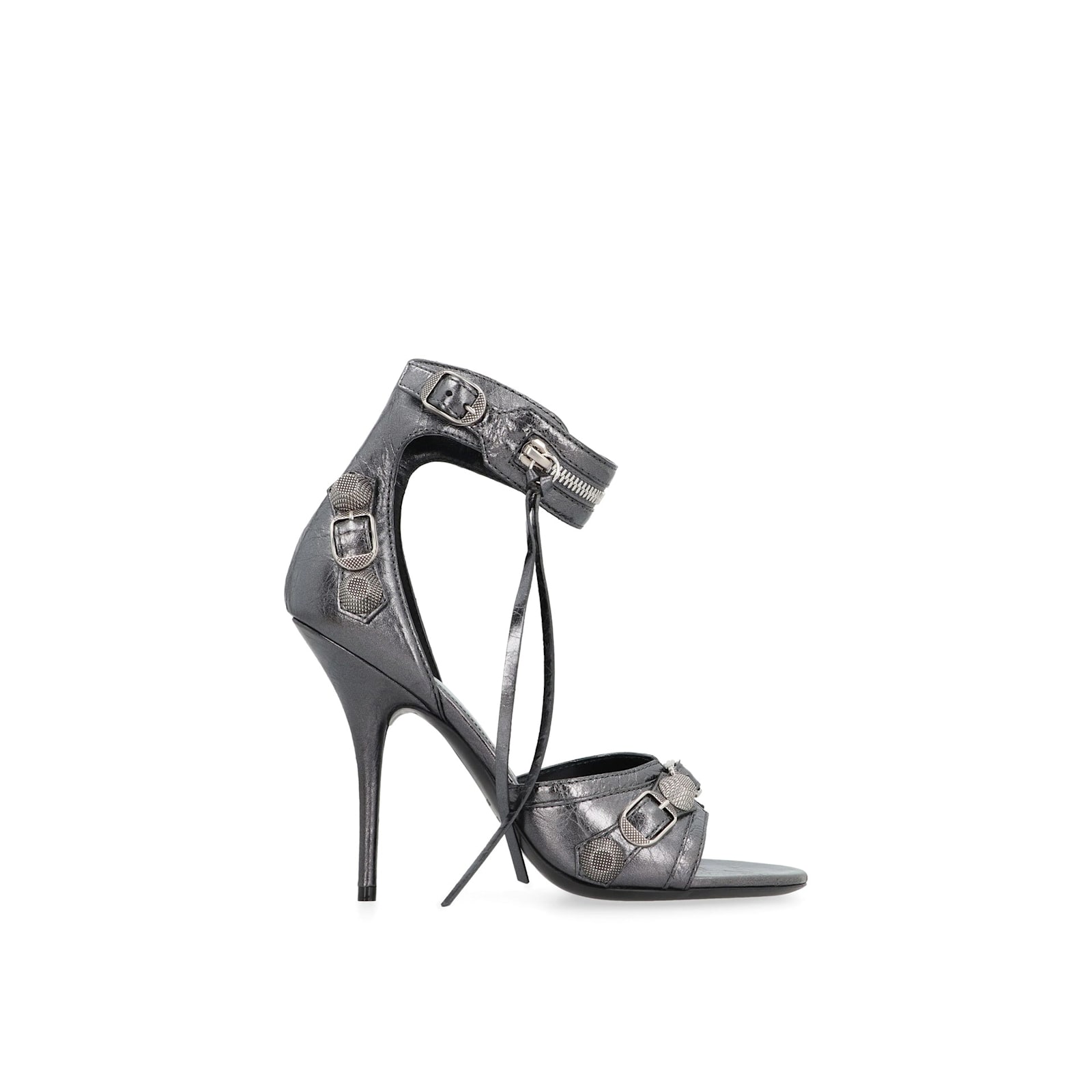 Balenciaga Cagole Leather Sandals In Gray