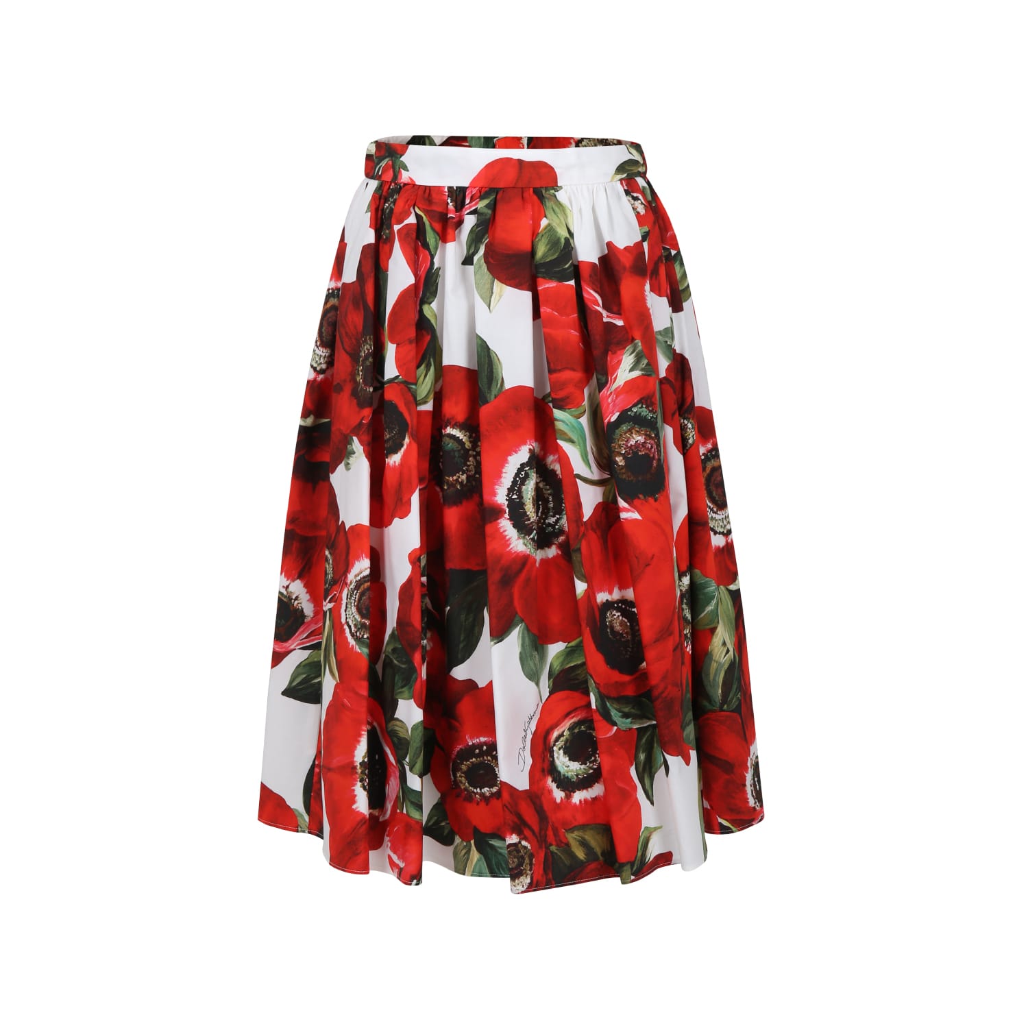Shop Dolce & Gabbana Red Skirt For Girl With Poppies Print