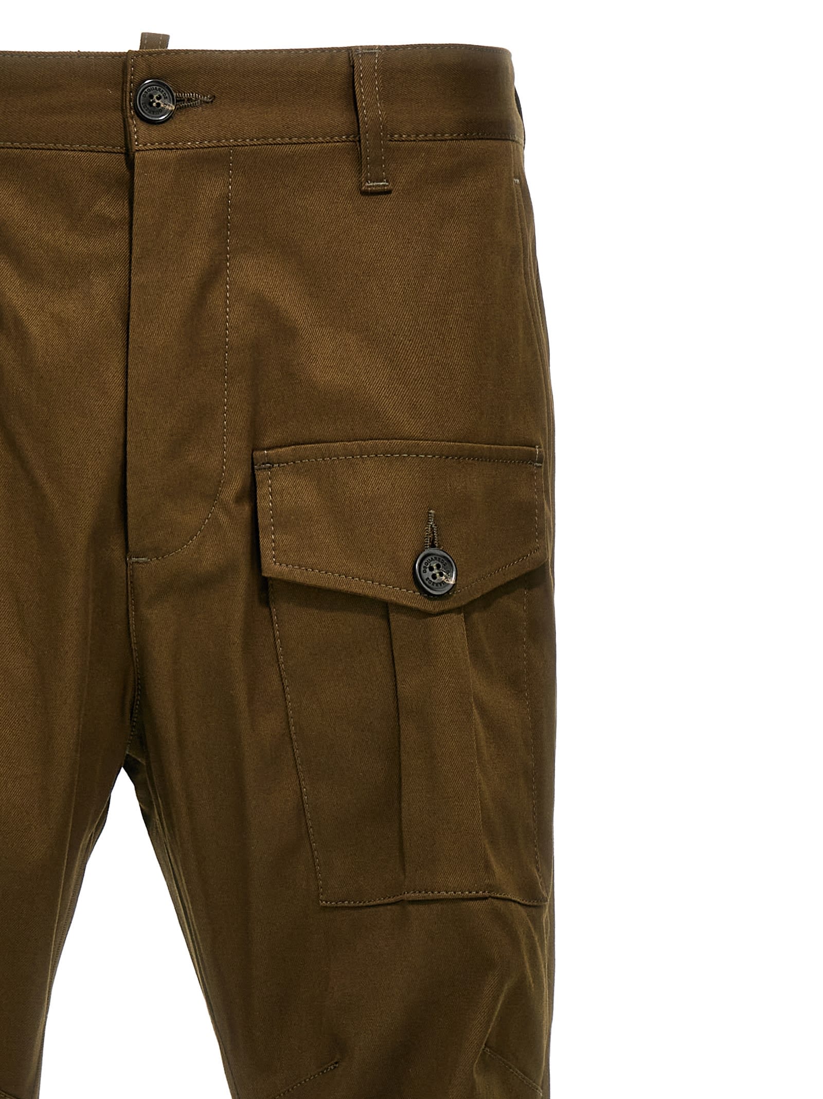 Dsquared2 Olive Cotton Blend Cargo Trousers In Green