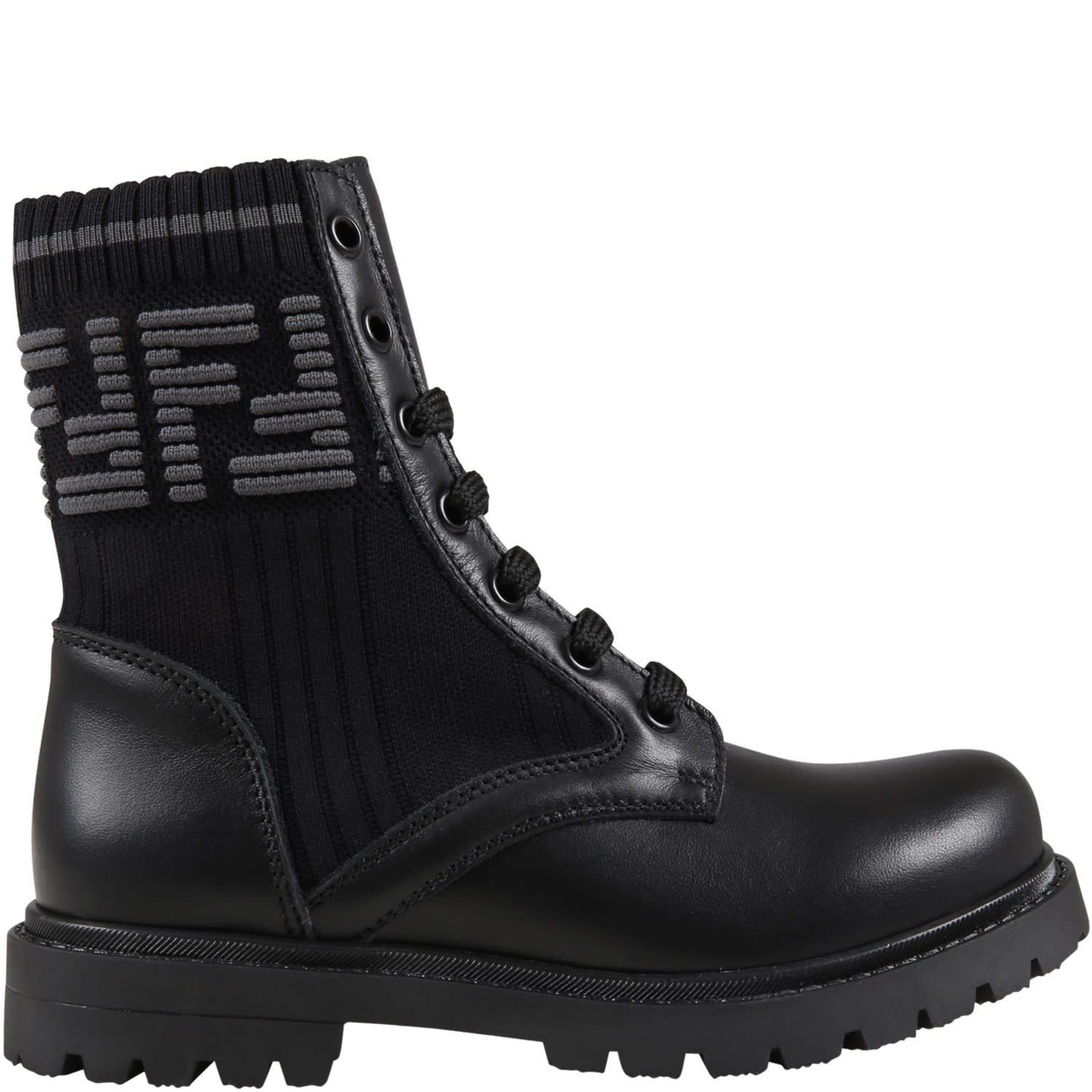 Fendi Black Boots For Kids With Double Gray Ff