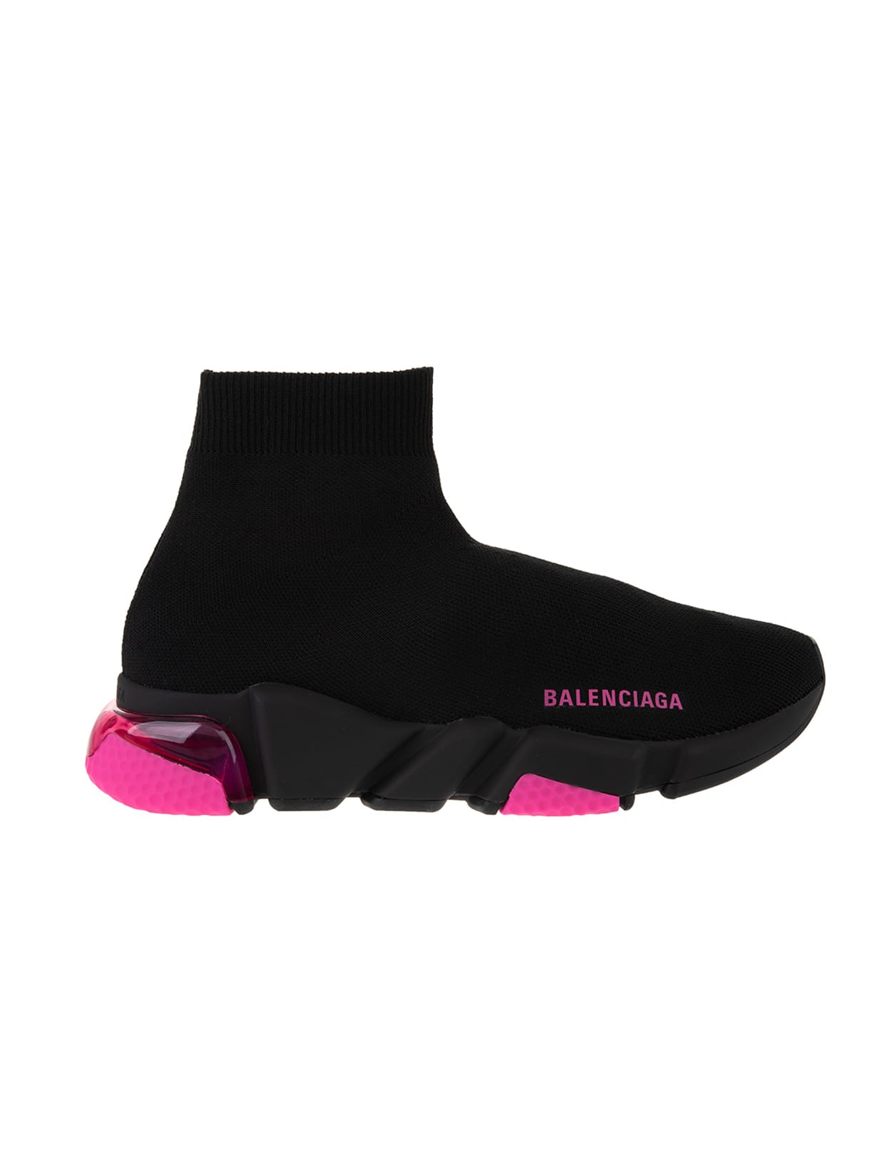 Balenciaga Woman Black And Fuchsia Speed Clear Sole Sneakers