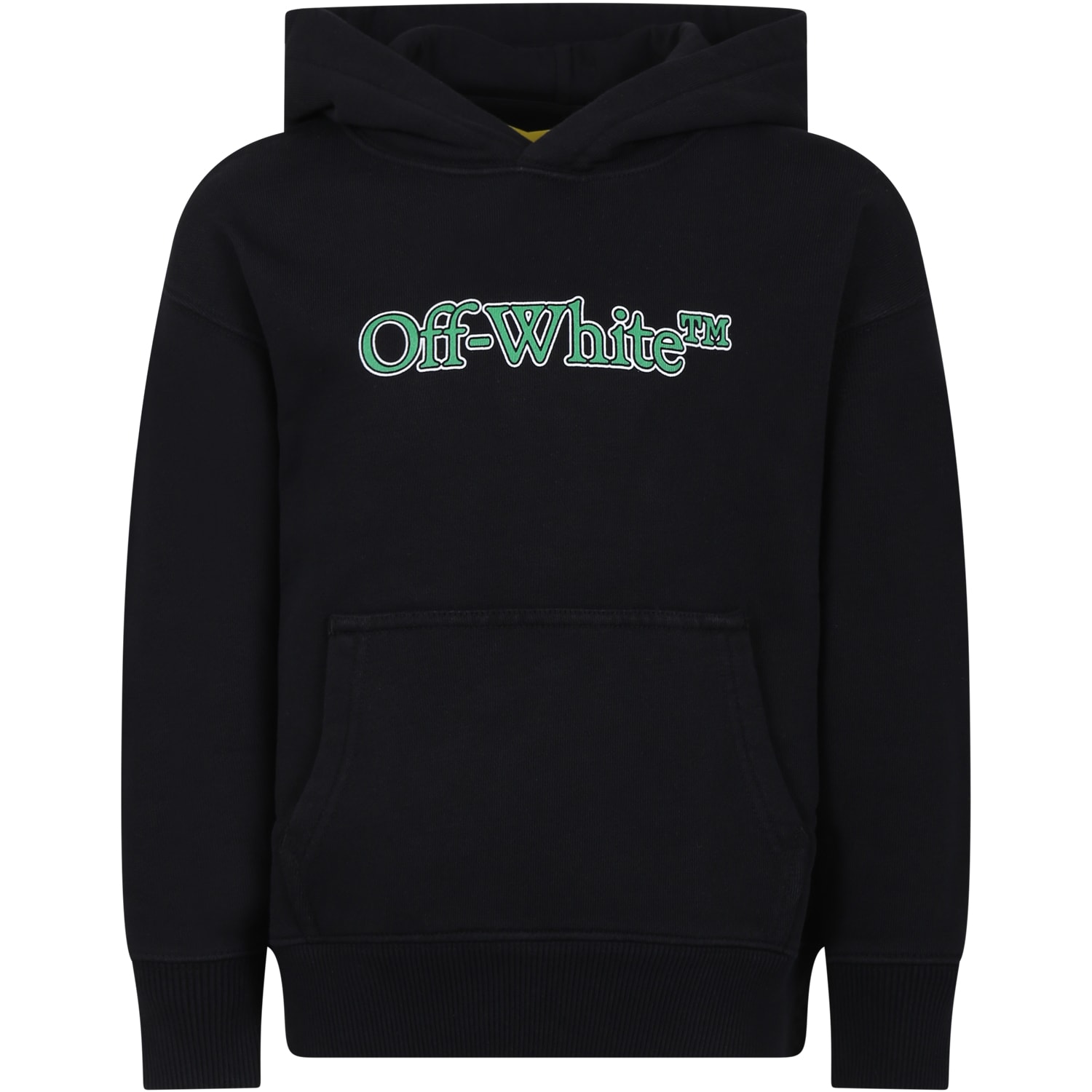 Off-white Kids' Black Hooded Sweatshirt For Boy With Logo In Black Green