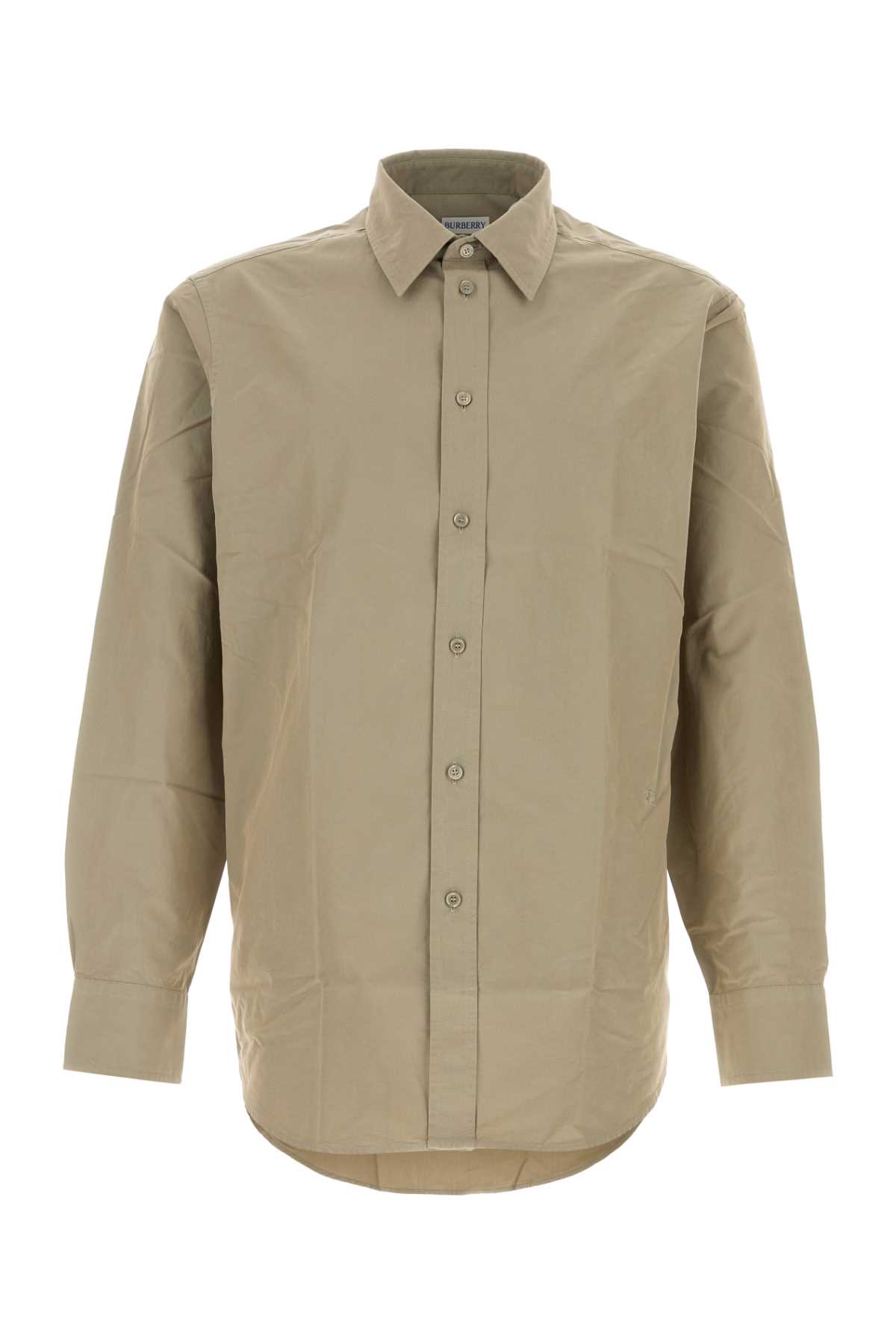 Shop Burberry Khaki Poplin Shirt In Drizzle