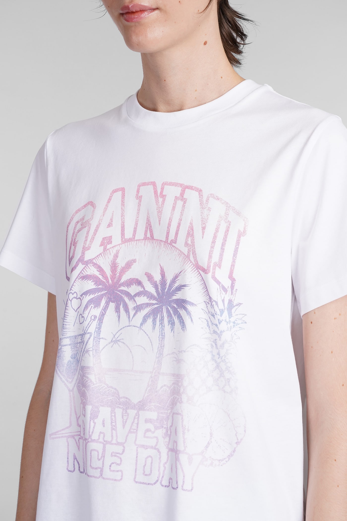 Shop Ganni T-shirt In White Cotton