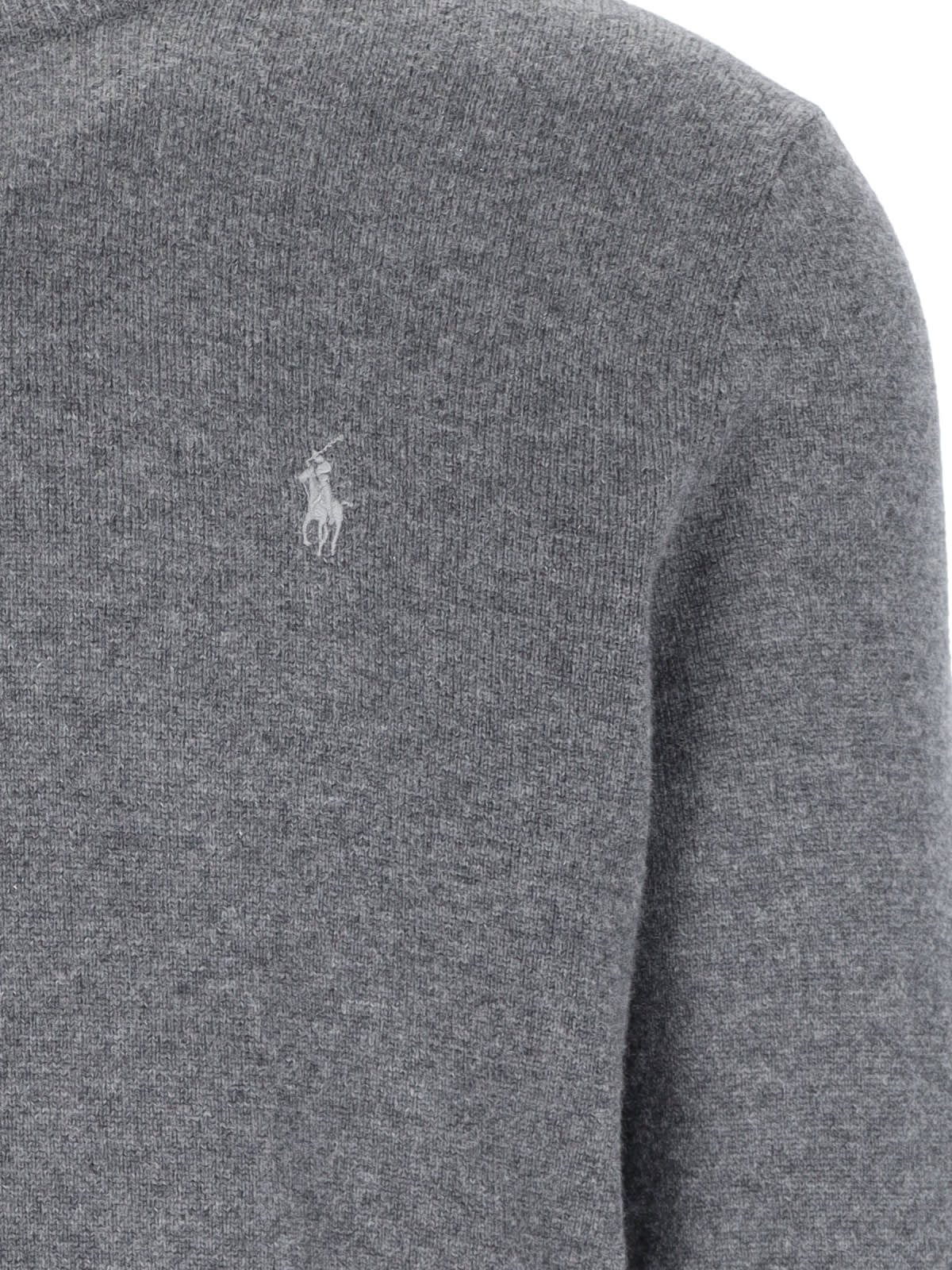 Shop Polo Ralph Lauren Logo Sweater In Gray