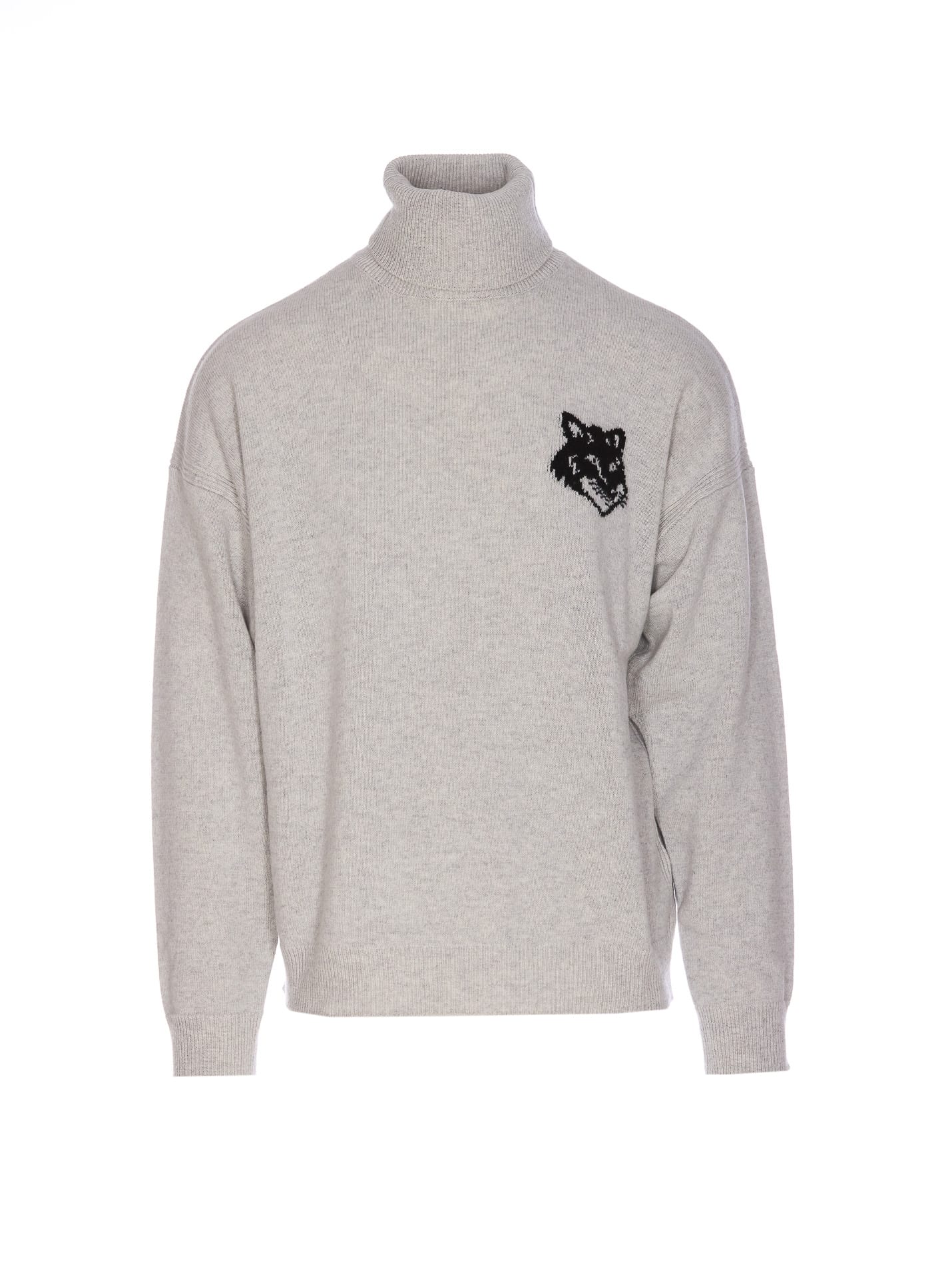 Shop Maison Kitsuné Fox Head Intarsia High Neck Sweater In Grey