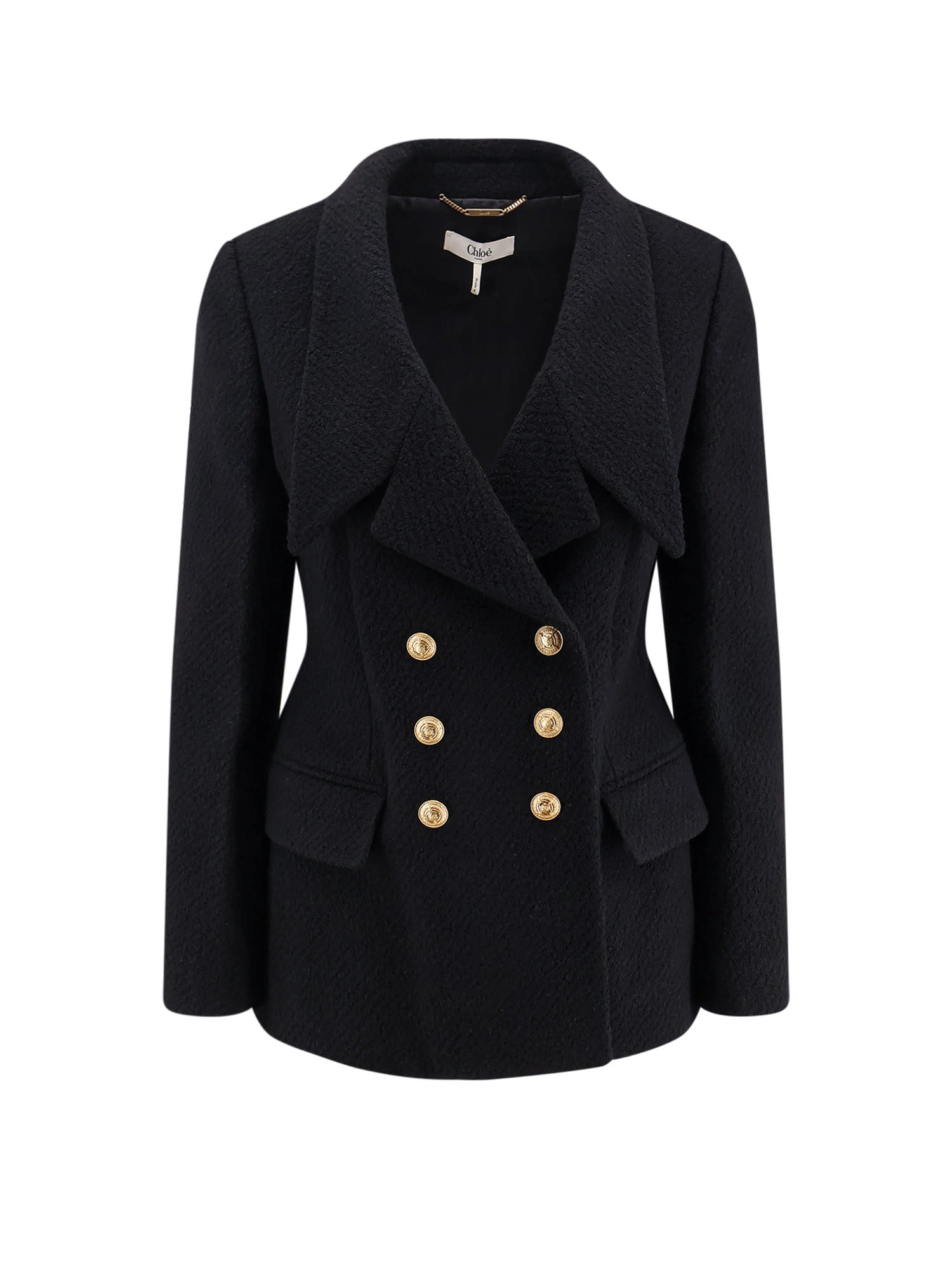 Chloé Double-breasted Virgin Wool Blend Blazer In Black