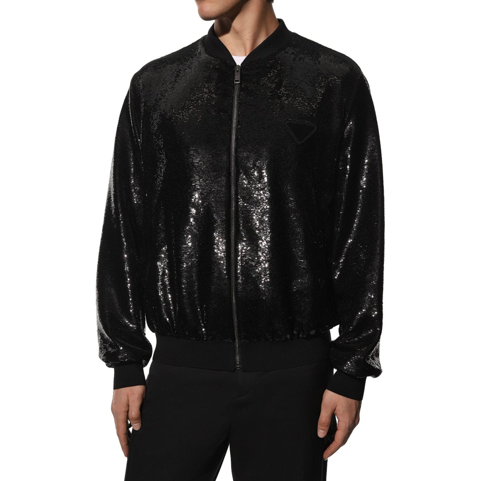 Shop Prada Sequin-embellished Bomber Jacket In Black
