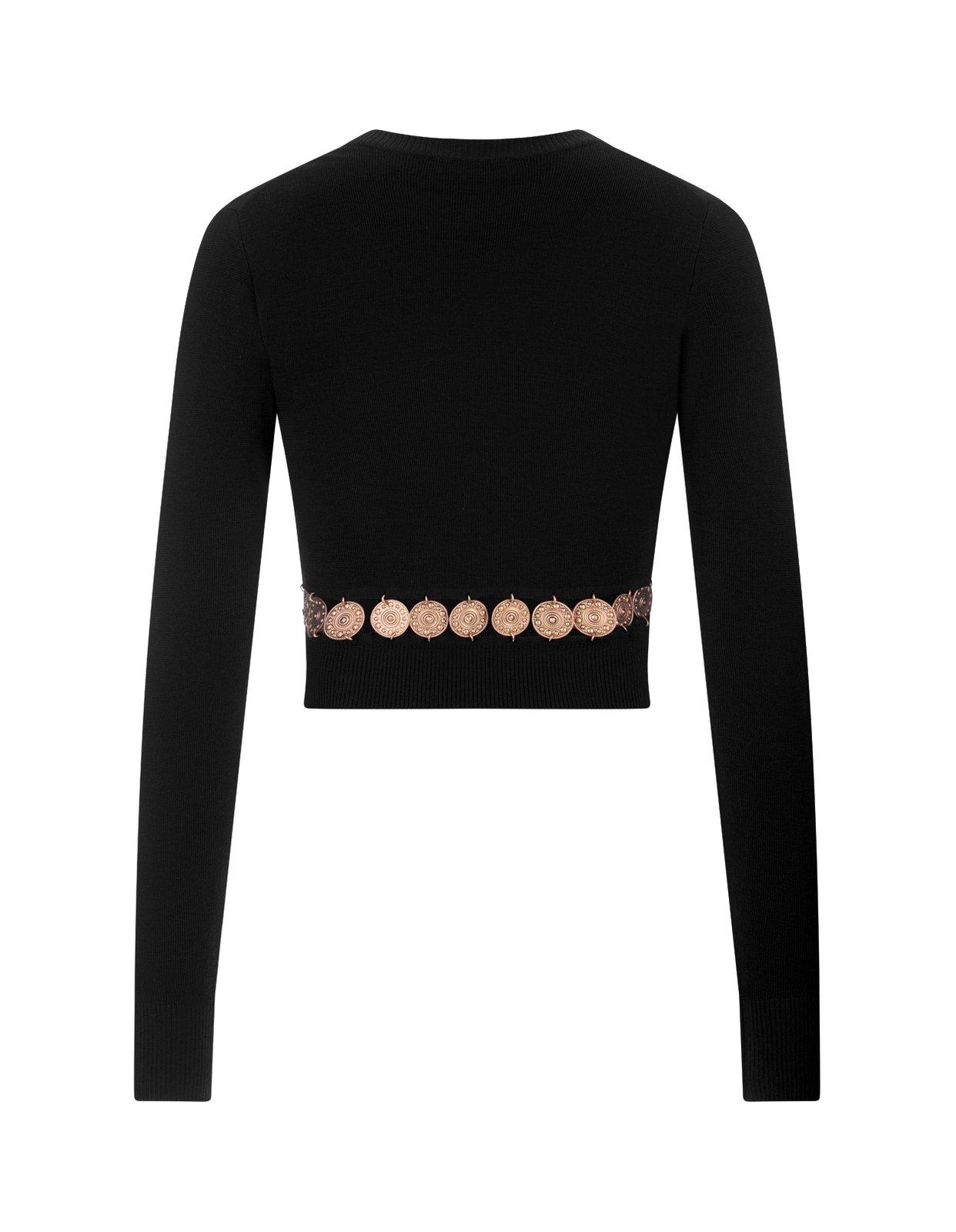 Shop Rabanne Ribbed-knit Stud Embellished Cropped Top In Nero