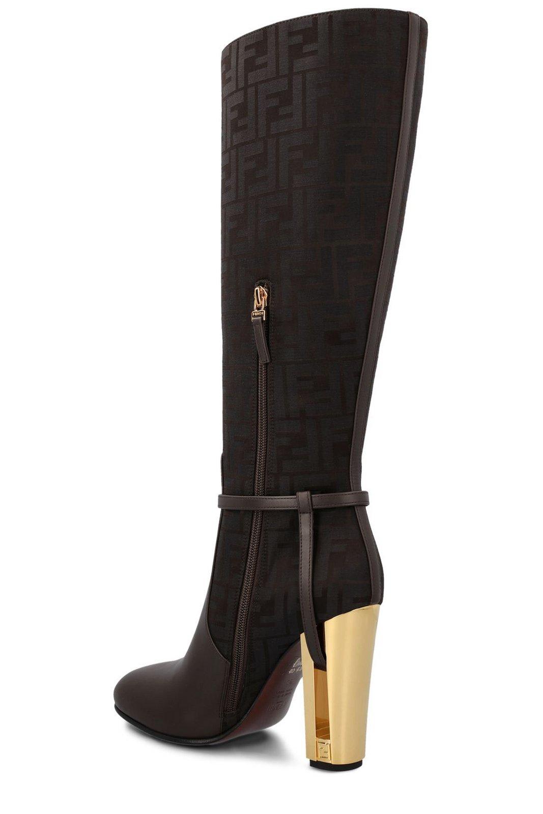 Shop Fendi Delfina High Heeled Boots In Brown