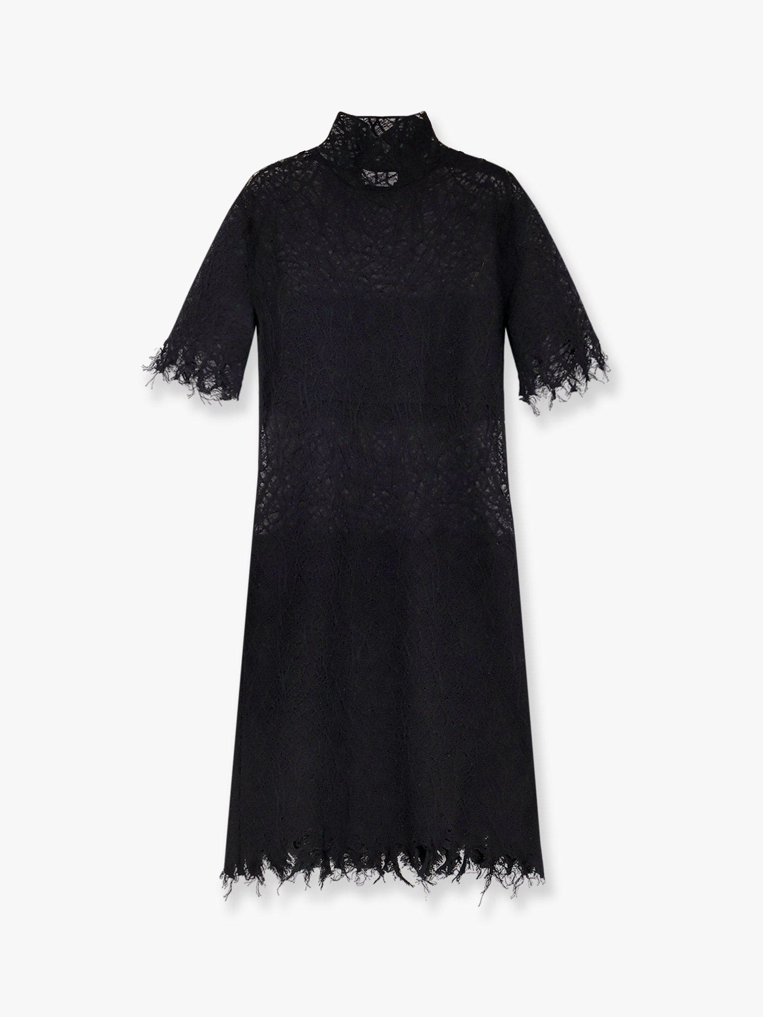 Alexander Mcqueen Lace Dress With Cotton Inserts And Organic Silk In Black
