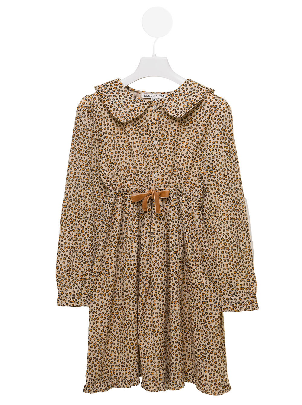 Emile Et Ida Kids Baby Girls Leopard Dress With Bow In Brown