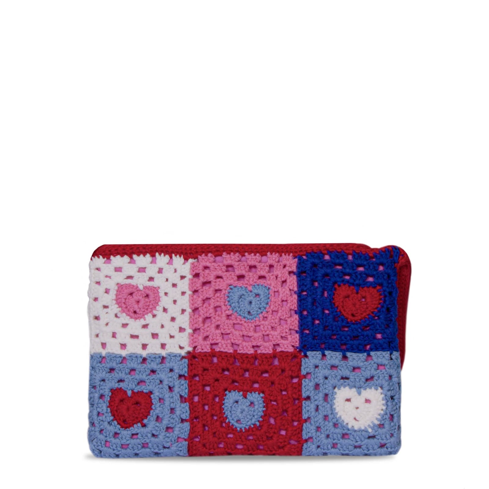 Shop Mc2 Saint Barth Parisienne Crochet Pouch Bag With Heart Embroidery In Red