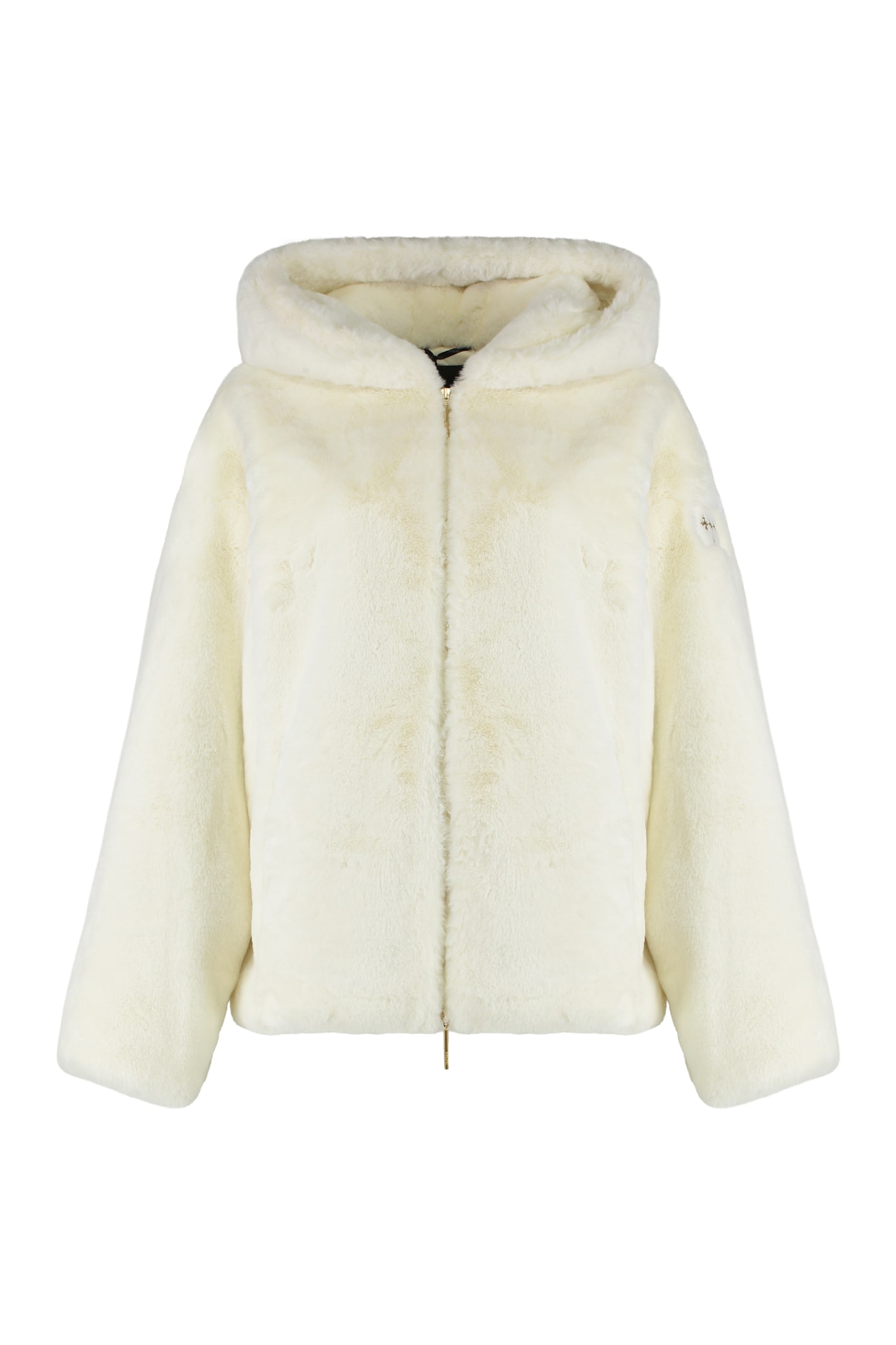 Tatras Yumola White Jacket With Drawstring Hood And Logo Patch On The Sleeve In Ecofur Woman In White