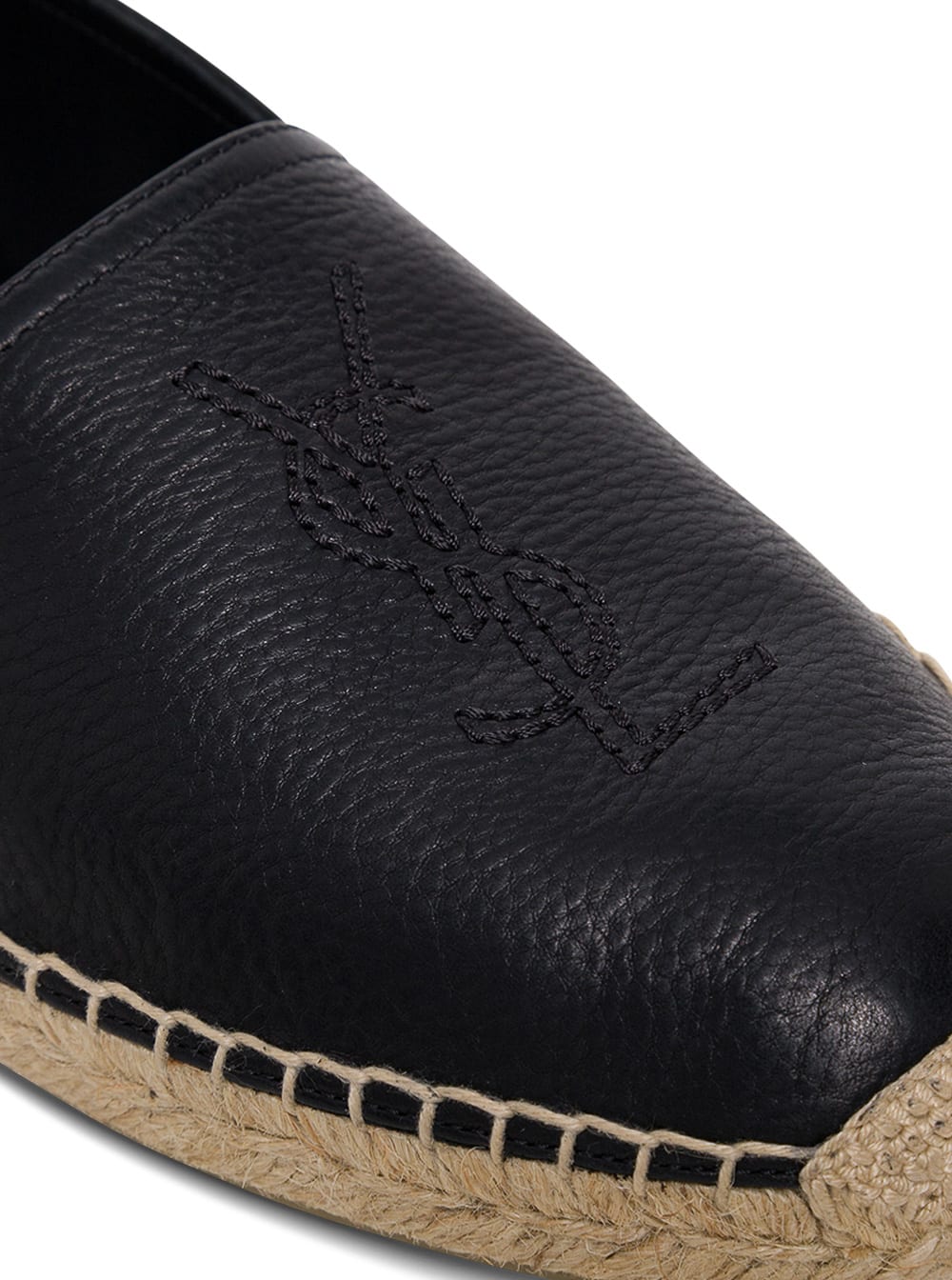 Shop Saint Laurent Black Leather Espadrilles With Logo Woman