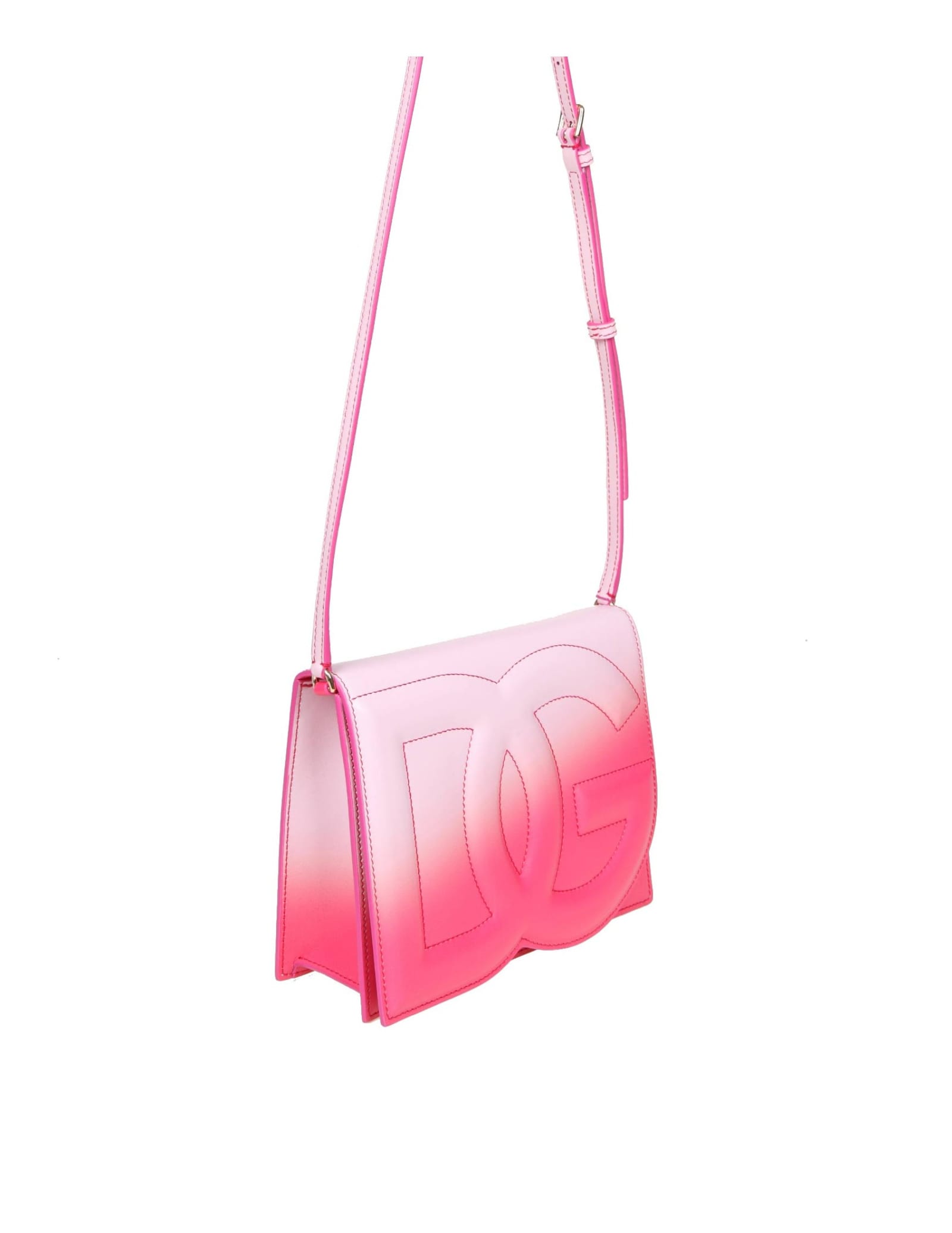 Shop Dolce & Gabbana Crossbody Bag In Leather With Logo Color Pink Degrade