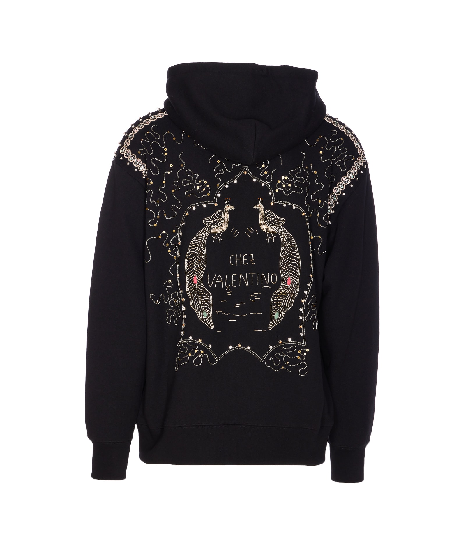 Valentino Crystal Embellished Hoodie With Embroidered Graphic In Animal Print
