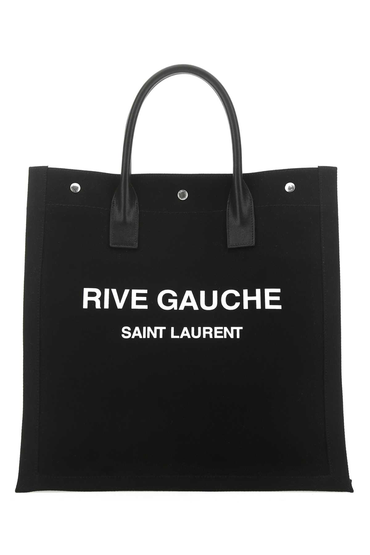 Shop Saint Laurent Black Canvas Rive Gauche Shopping Bag In Black&white