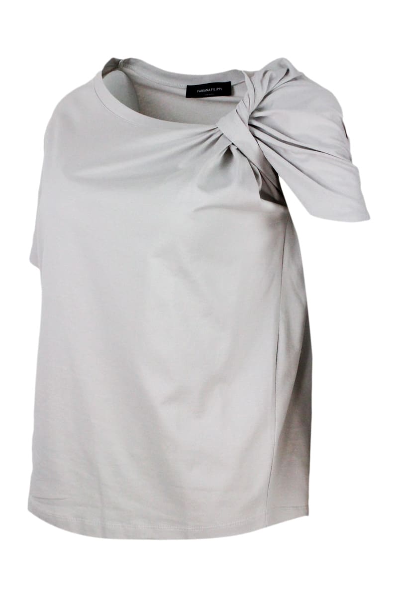 Shop Fabiana Filippi T-shirt In Soft Stretch Jersey Cotton With Round Neck And Short Sleeves In Beige