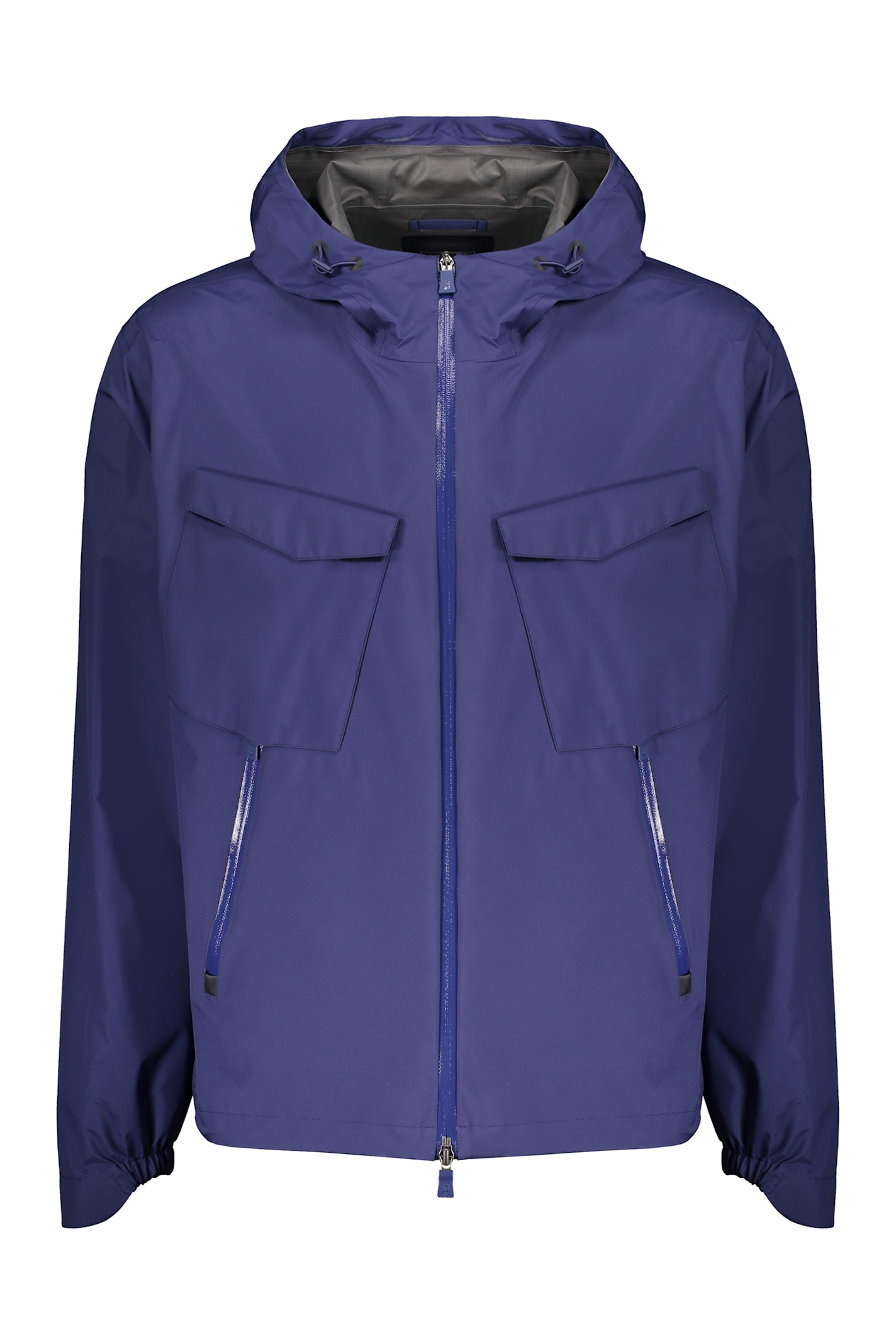 Herno Technical Fabric Hooded Jacket In Blue