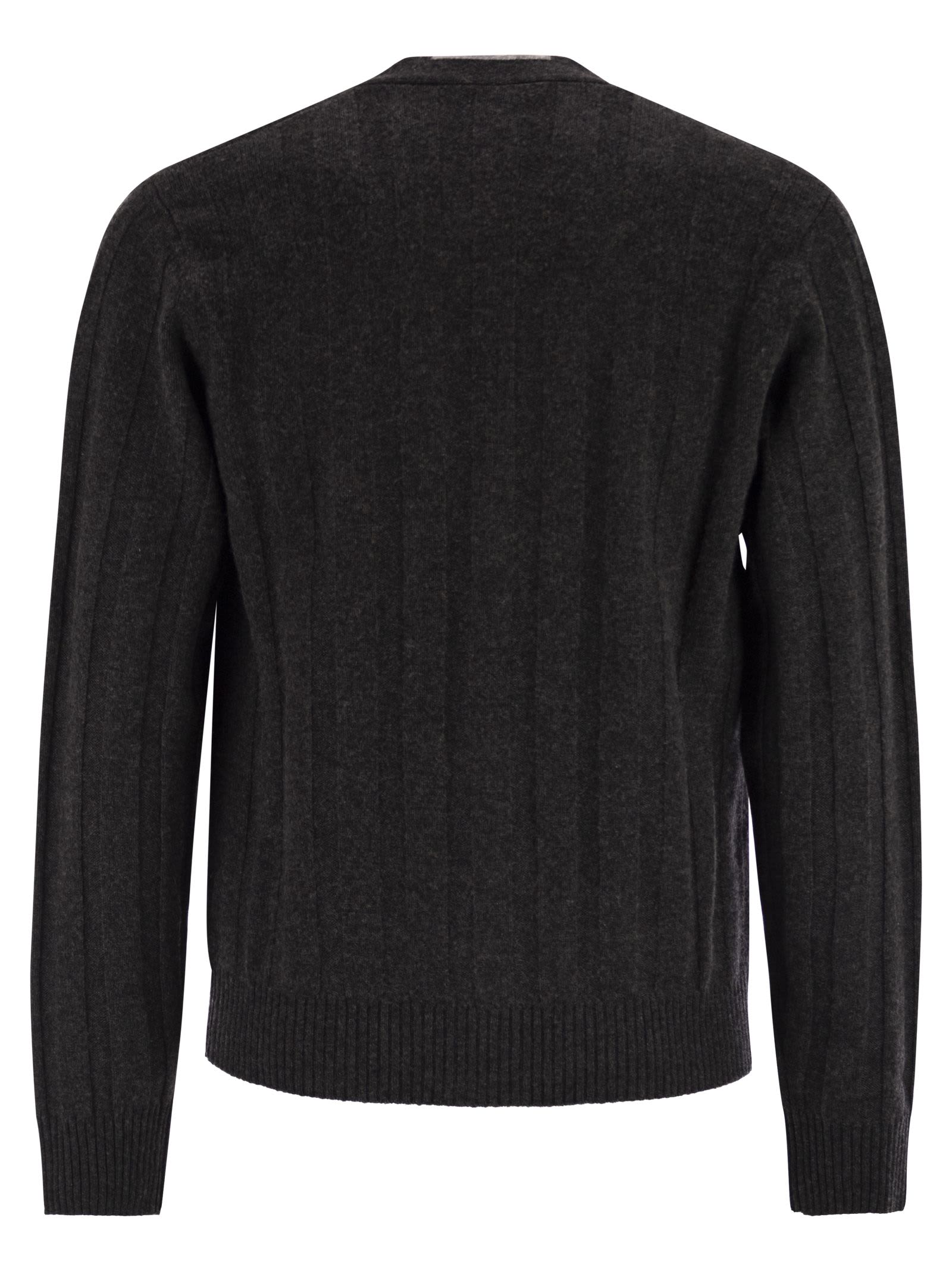 Peserico Wool And Cashmere Cardigan With V-neck In Gray