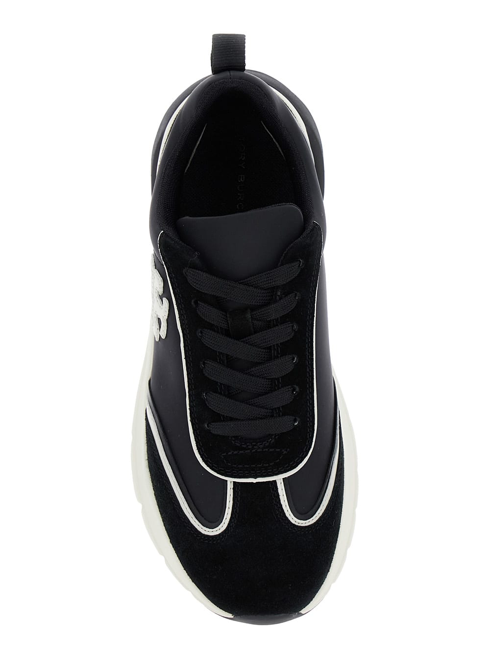 Shop Tory Burch Good Luck Black And White Sneakers With Double T Detail In Tech Jersey And Fabric Woman