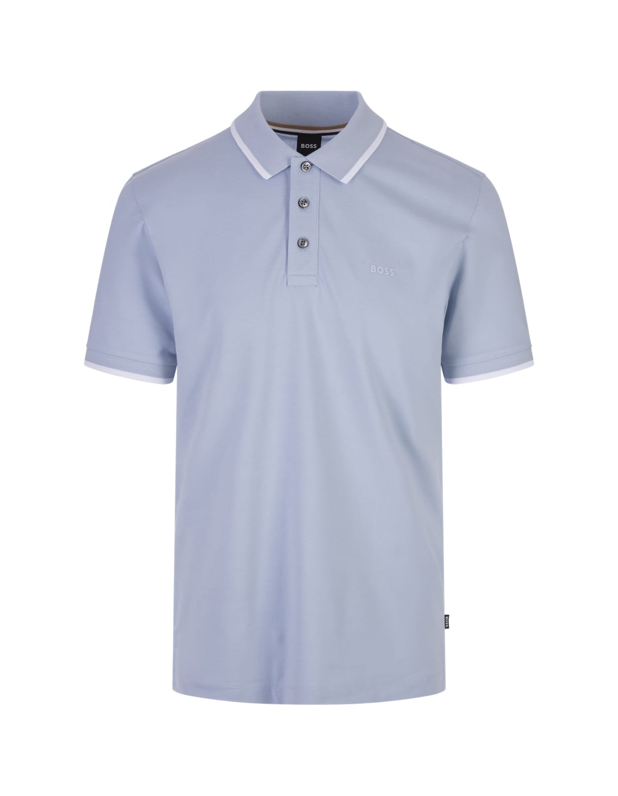 Dust Blue Slim Fit Polo Shirt With Striped Collar