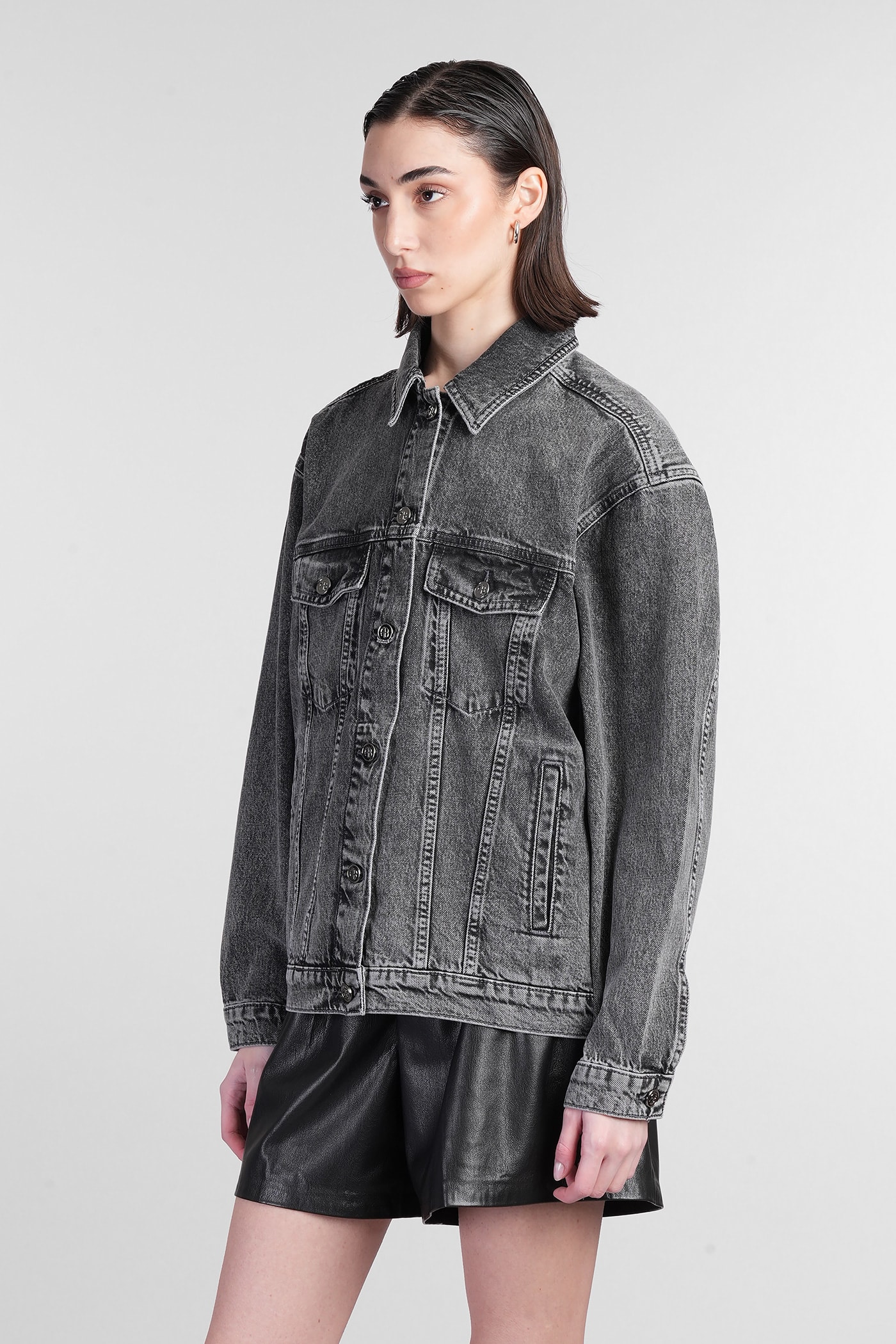 Shop Anine Bing Rory Denim Jackets In Grey Cotton