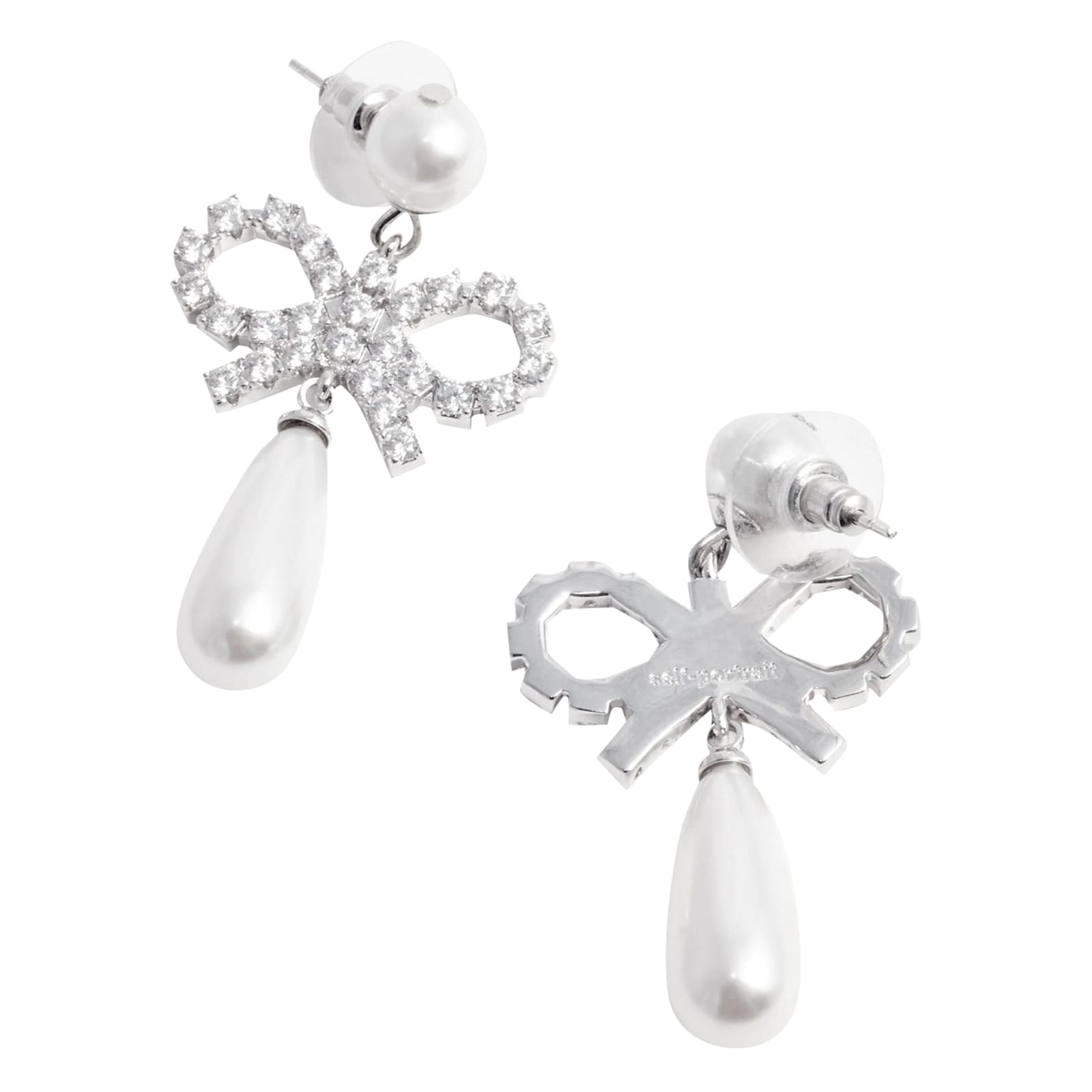Self-portrait Bow Drop Earrings With Pearl And Crystal