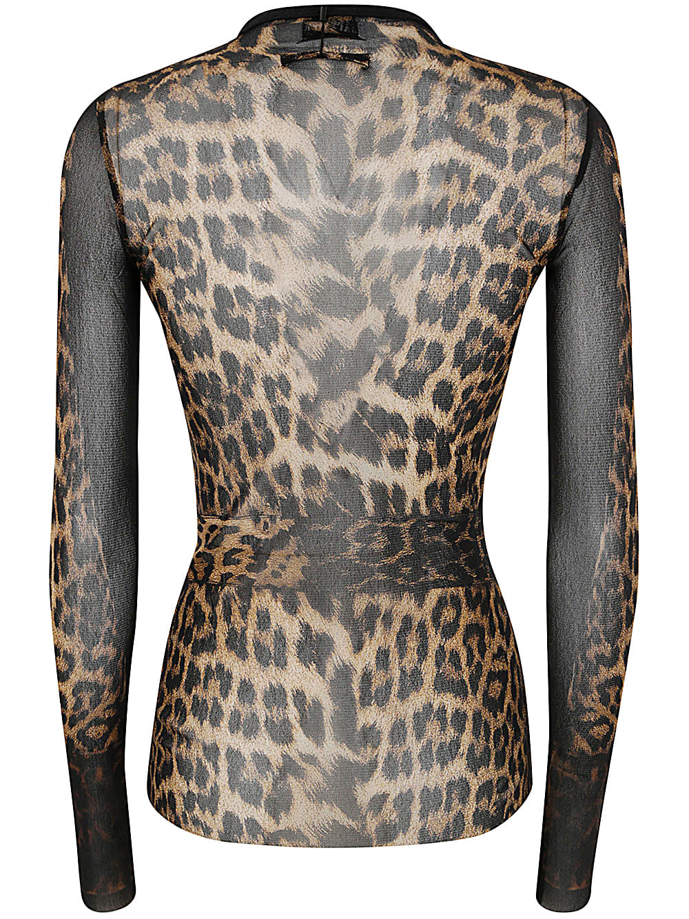 Shop Jean Paul Gaultier Mesh Long Sleeve Top Printed Leopard With Lace Label In Beige Brown Dark Brown Black