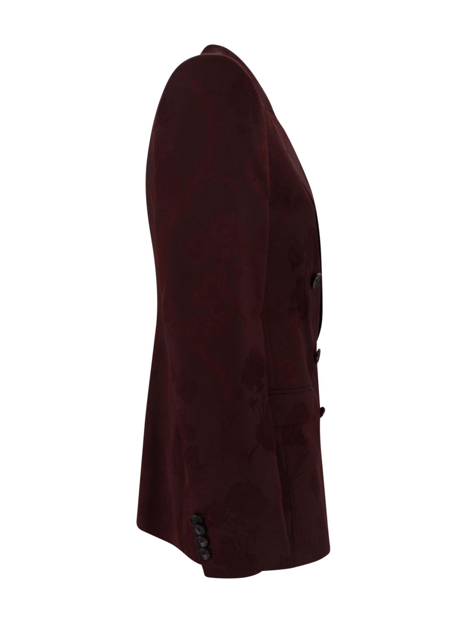 Etro Double-breasted Jacket With Floral Jacquard Pattern In Burgundy