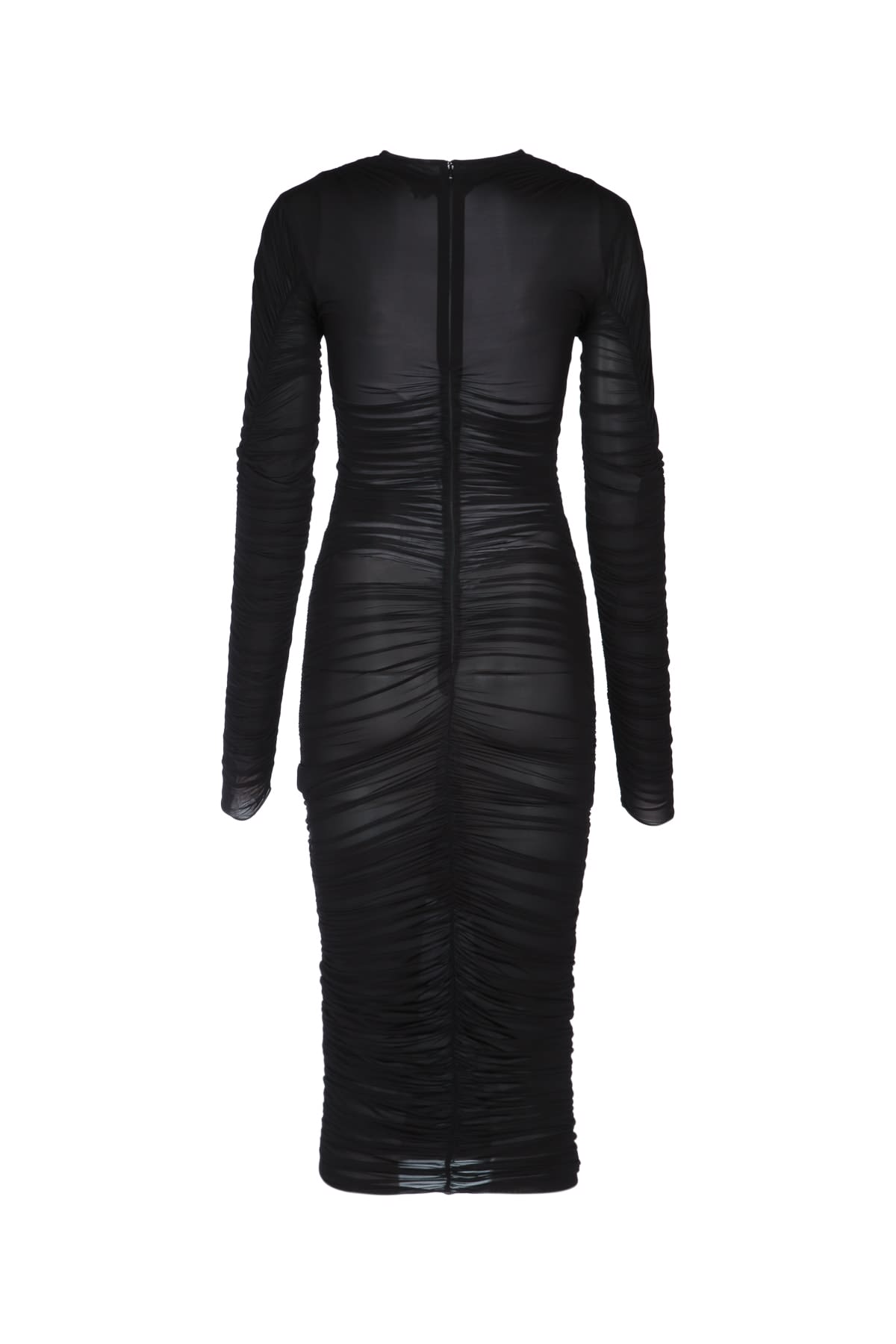 Elisabetta Franchi Long Sleeve Midi Dress With Sheer Fabric In Black