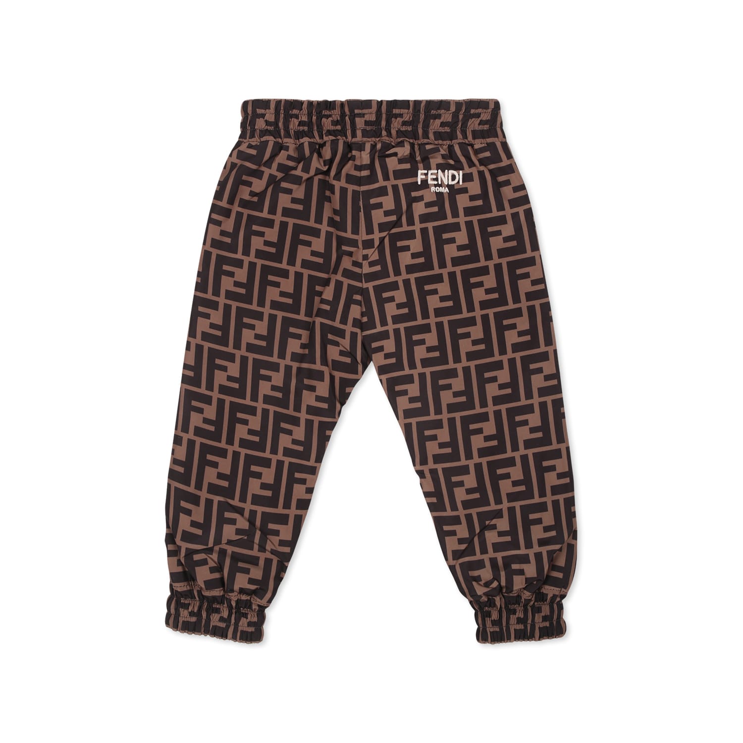 Fendi Beige Trousers For Bbay Boy With Ff In Brown