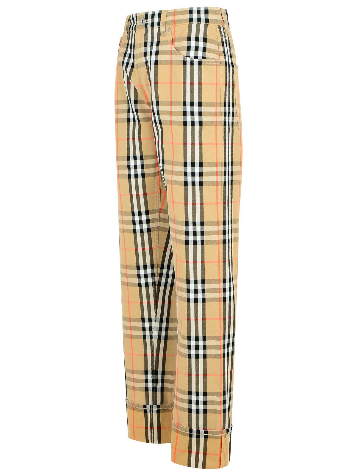 Burberry Beige Pants With Ekd Embroidery On The Rear And Check Motif All-over In Tech Fabric Man In Sandipcheck