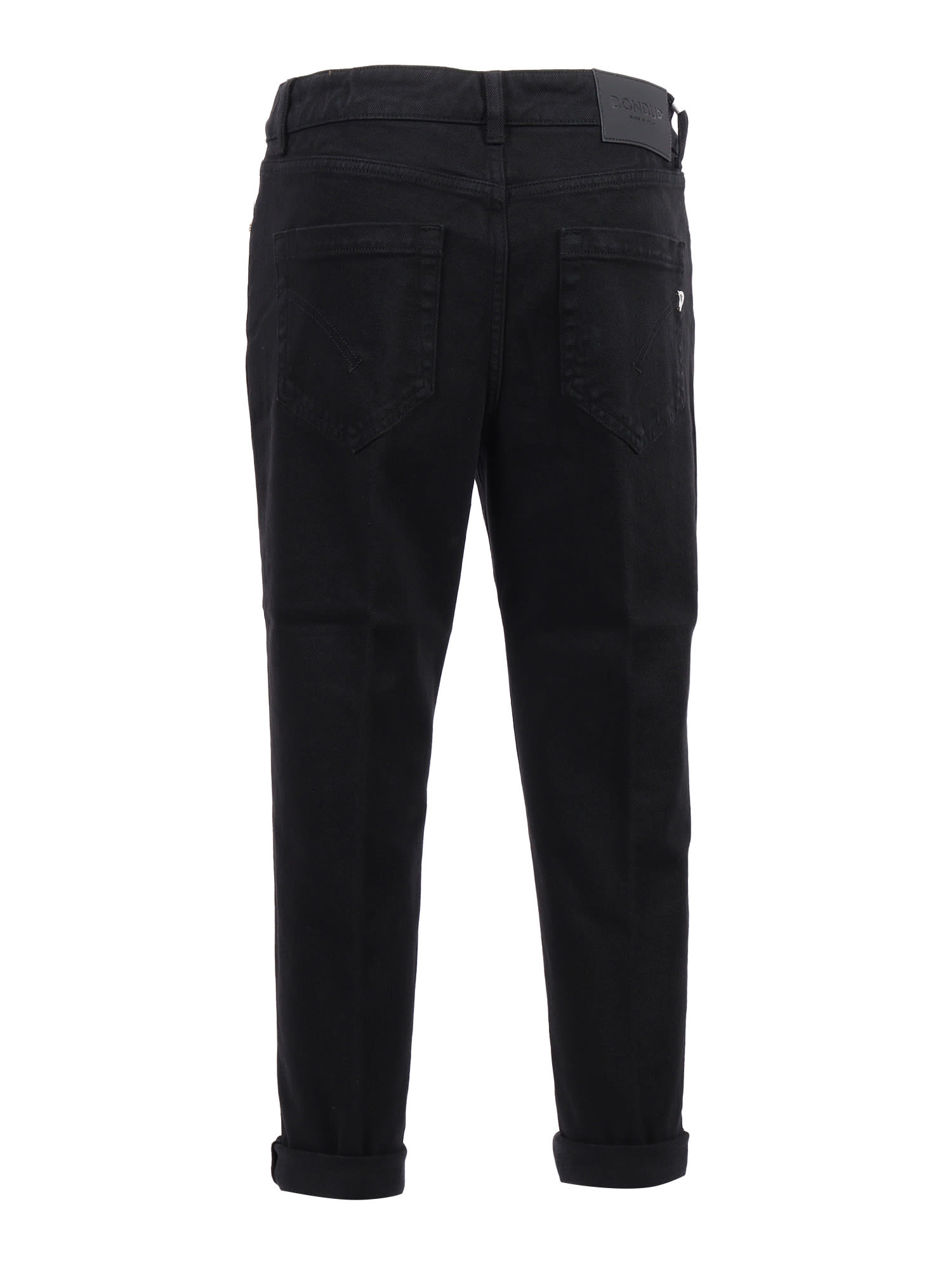 Dondup High-waisted Tailored Pants With Button-up Front And Rolled Cuffs In Black