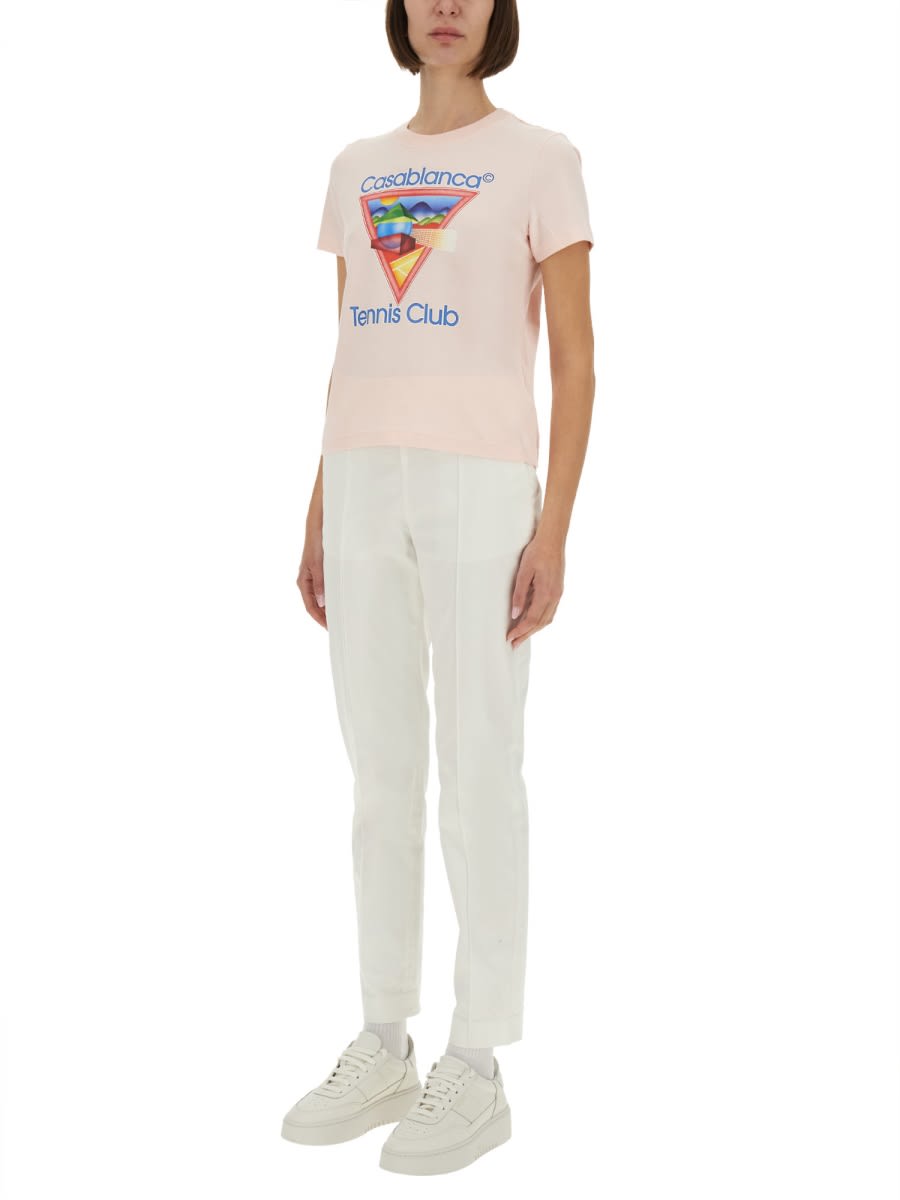 Casablanca Cotton Crew Neck T-shirt With Graphic Print In Pink