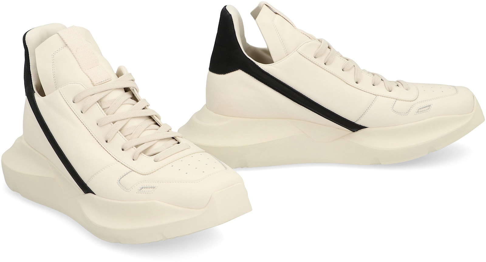 Rick Owens Geo Geth Leather High-top Sneakers In Panna