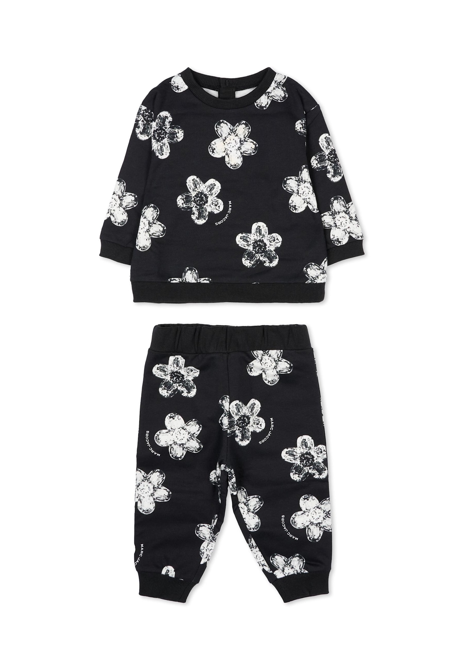 Marc Jacobs Black Suit For Baby Girl With Flowers In Black