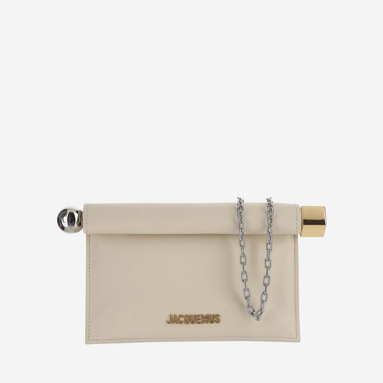 Shop Jacquemus La Petite Pochette Rond Carrè In Cream