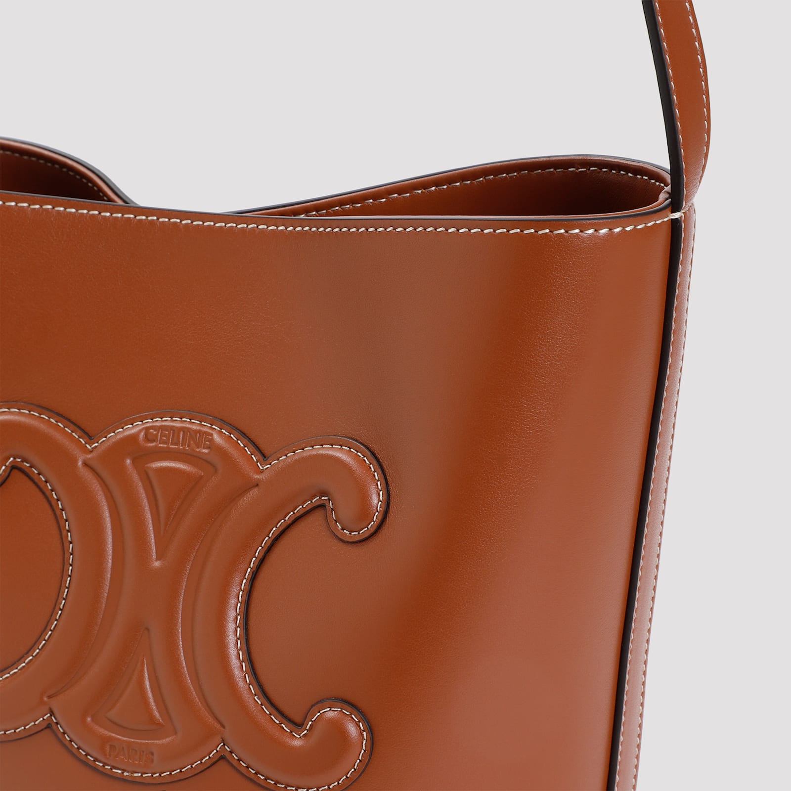 Celine Small Triomphe Leather Bucket Bag In Smooth Calf Leather In Brown