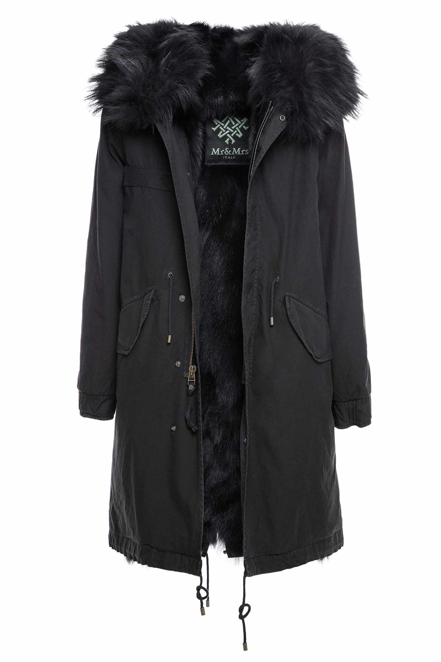 Mr & Mrs Italy Exclusive Fw20 Icon Parka: Black Parka Patch Fox Raccoon Fur