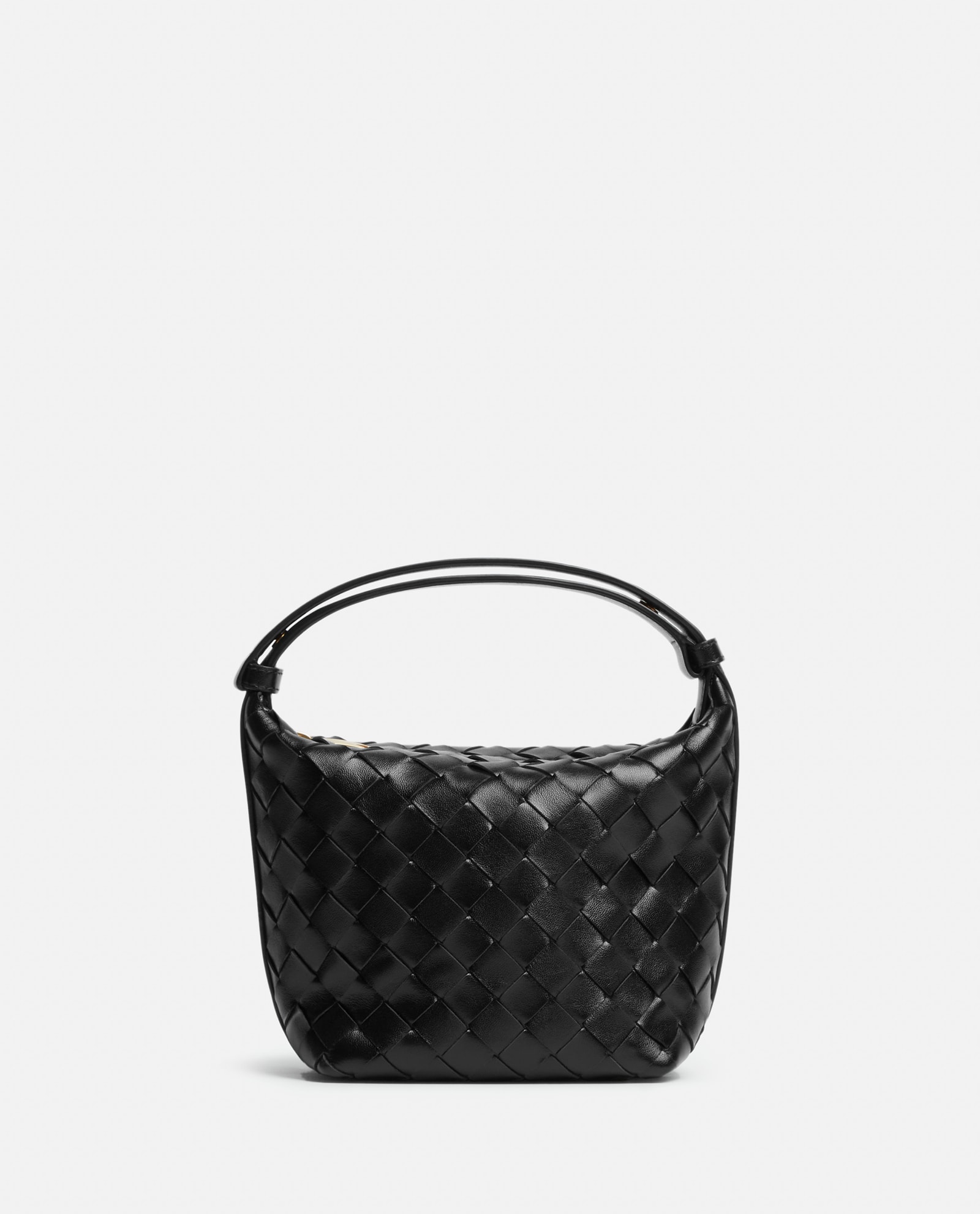 Bottega Veneta Black-gold Wallace Micro Leather Hobo Bag In Black