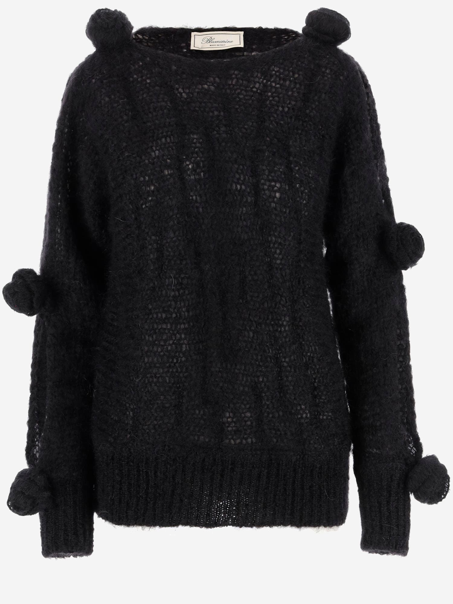 Shop Blumarine Mohair Blend Sweater With Roses In Black